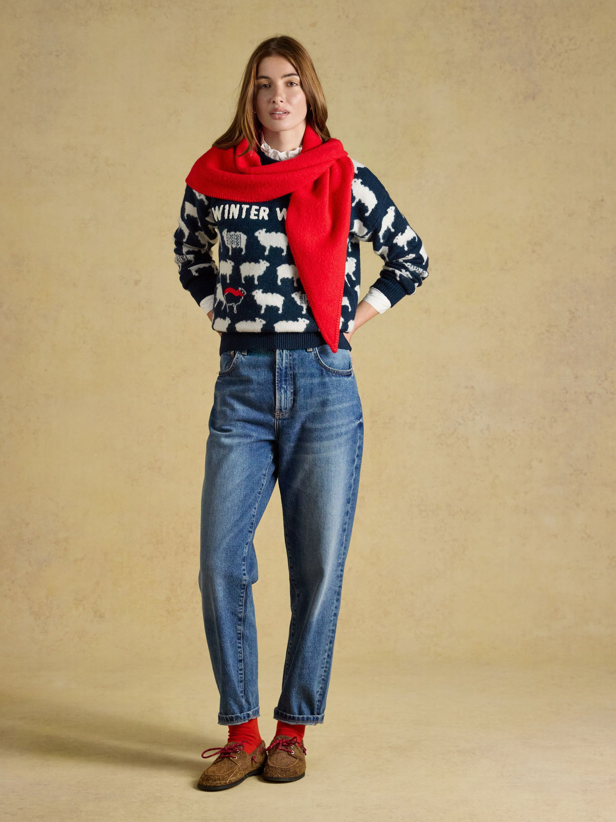 Sheep Icon Crew Neck Knitted Jumper - Navy