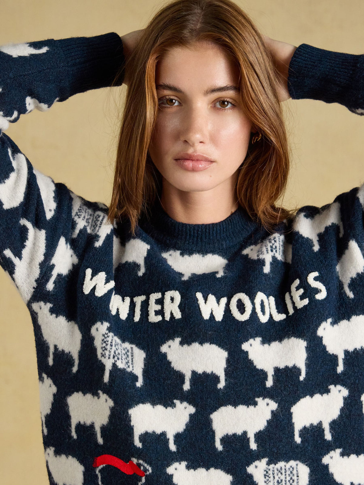 Sheep Icon Crew Neck Knitted Jumper - Navy