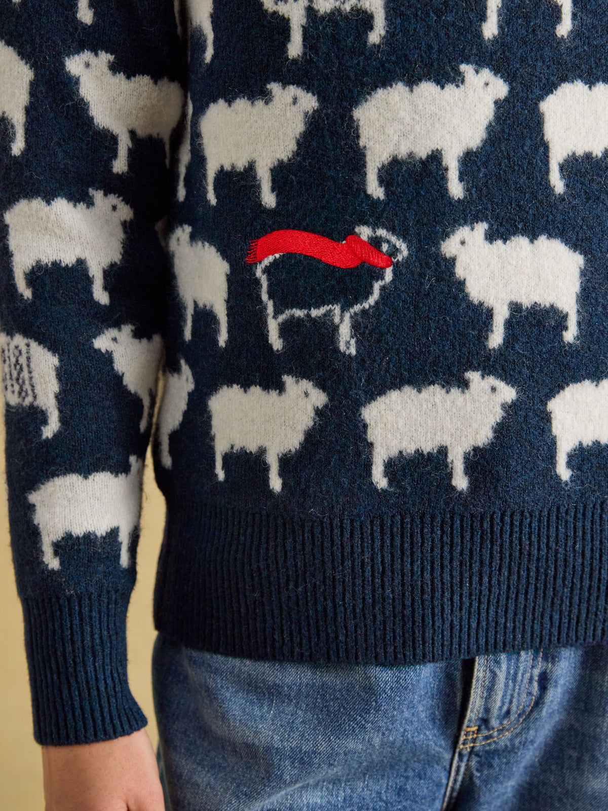 Sheep Icon Crew Neck Knitted Jumper - Navy
