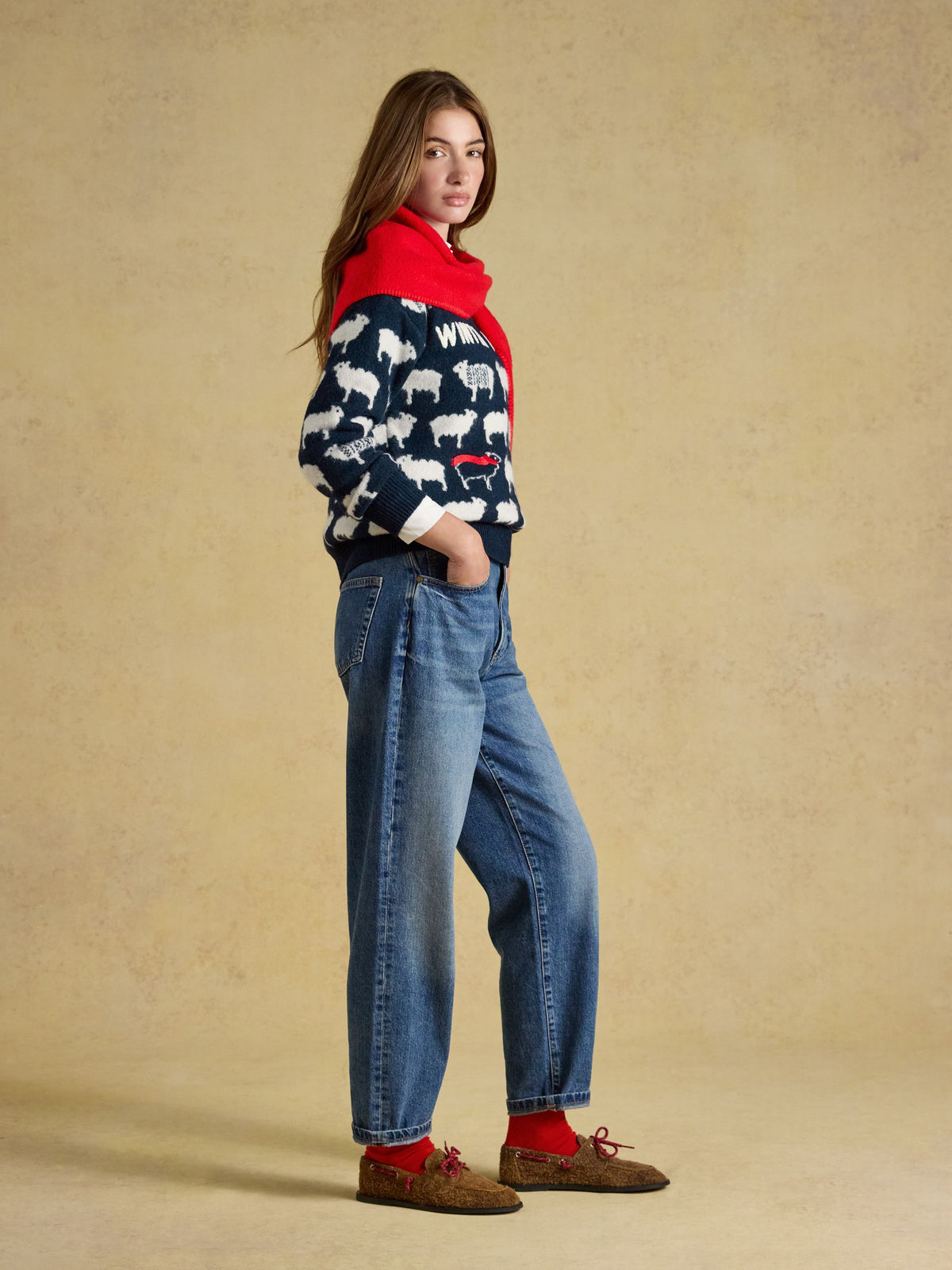Sheep Icon Crew Neck Knitted Jumper - Navy