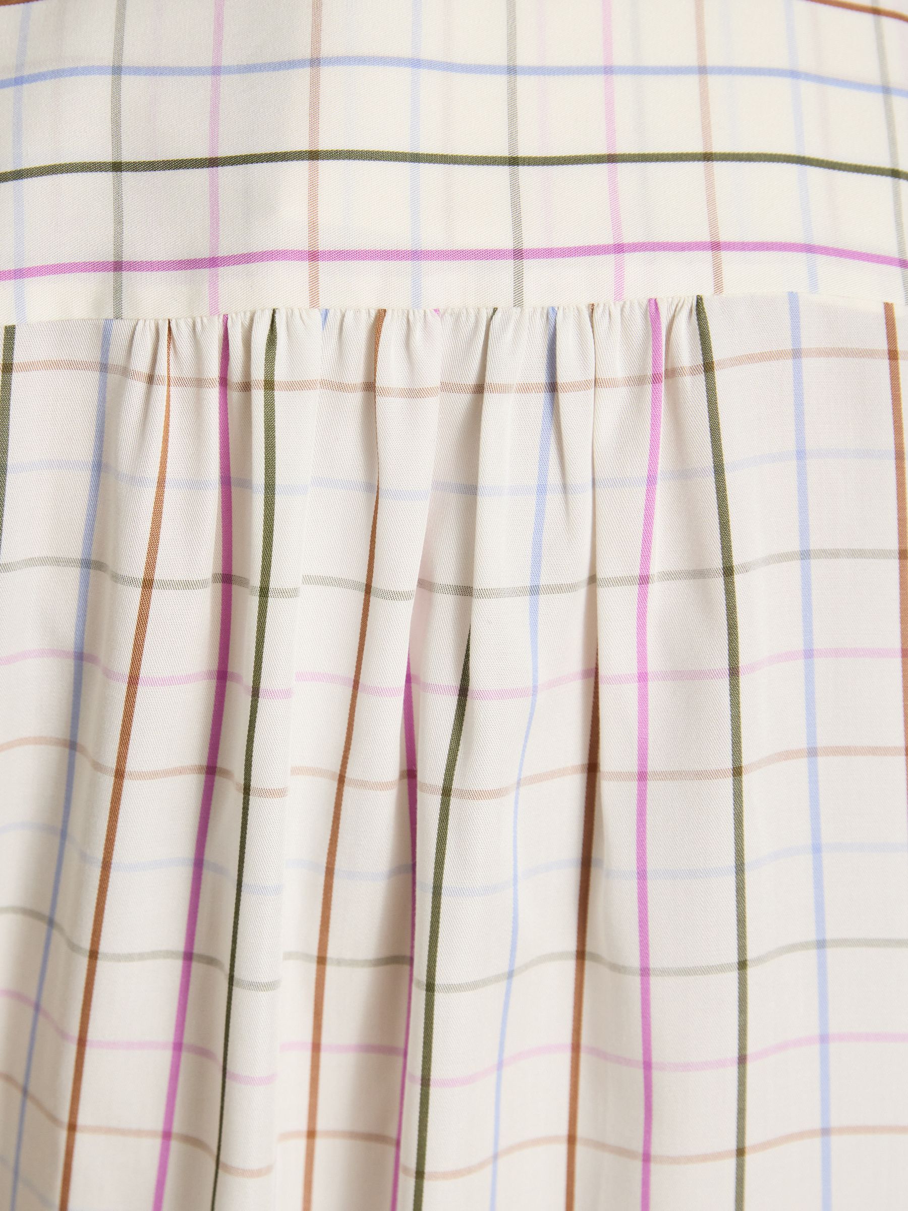 Tabby Cream Tattersall Check Tie Neck Blouse