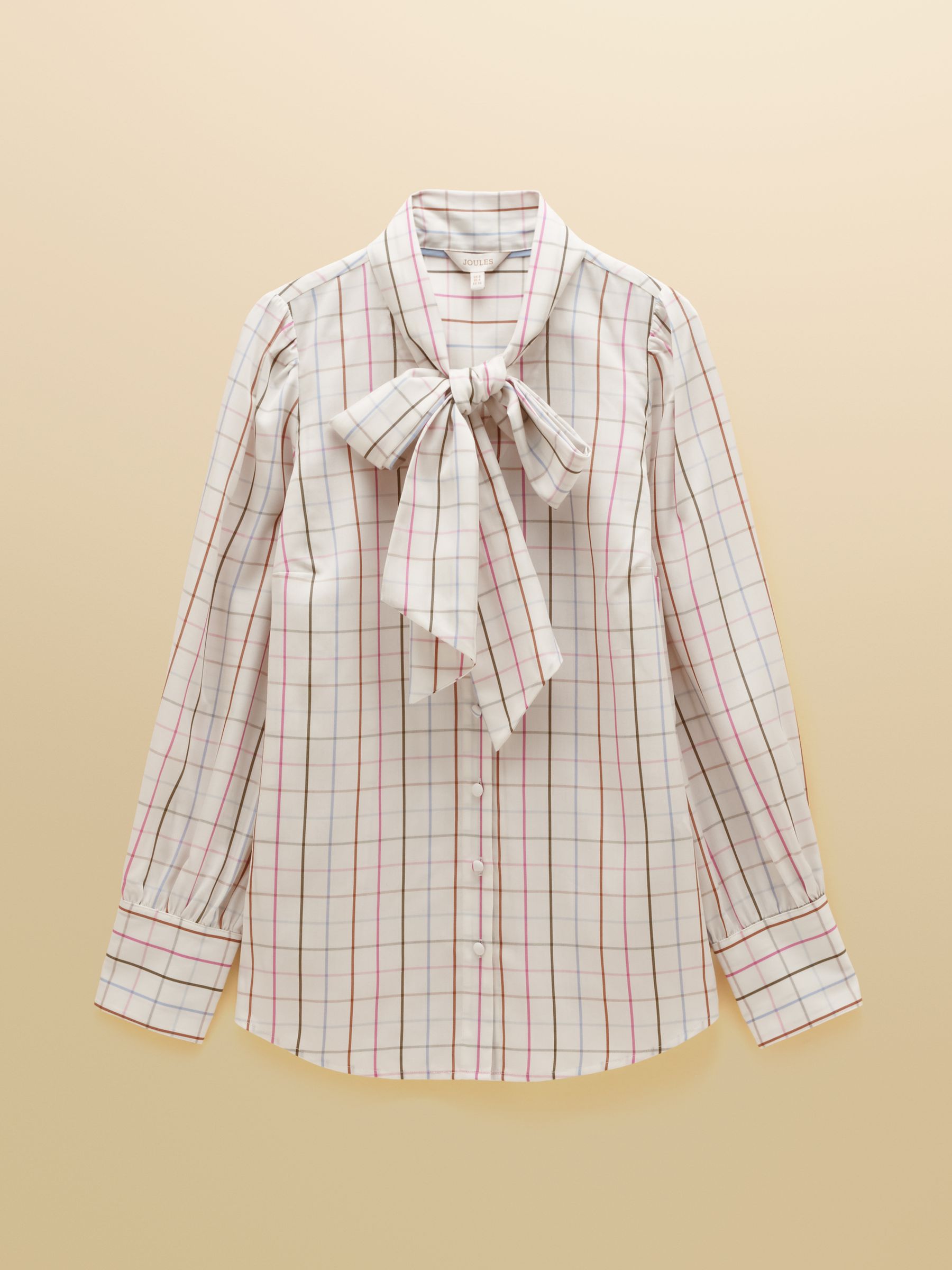 Tabby Cream Tattersall Check Tie Neck Blouse