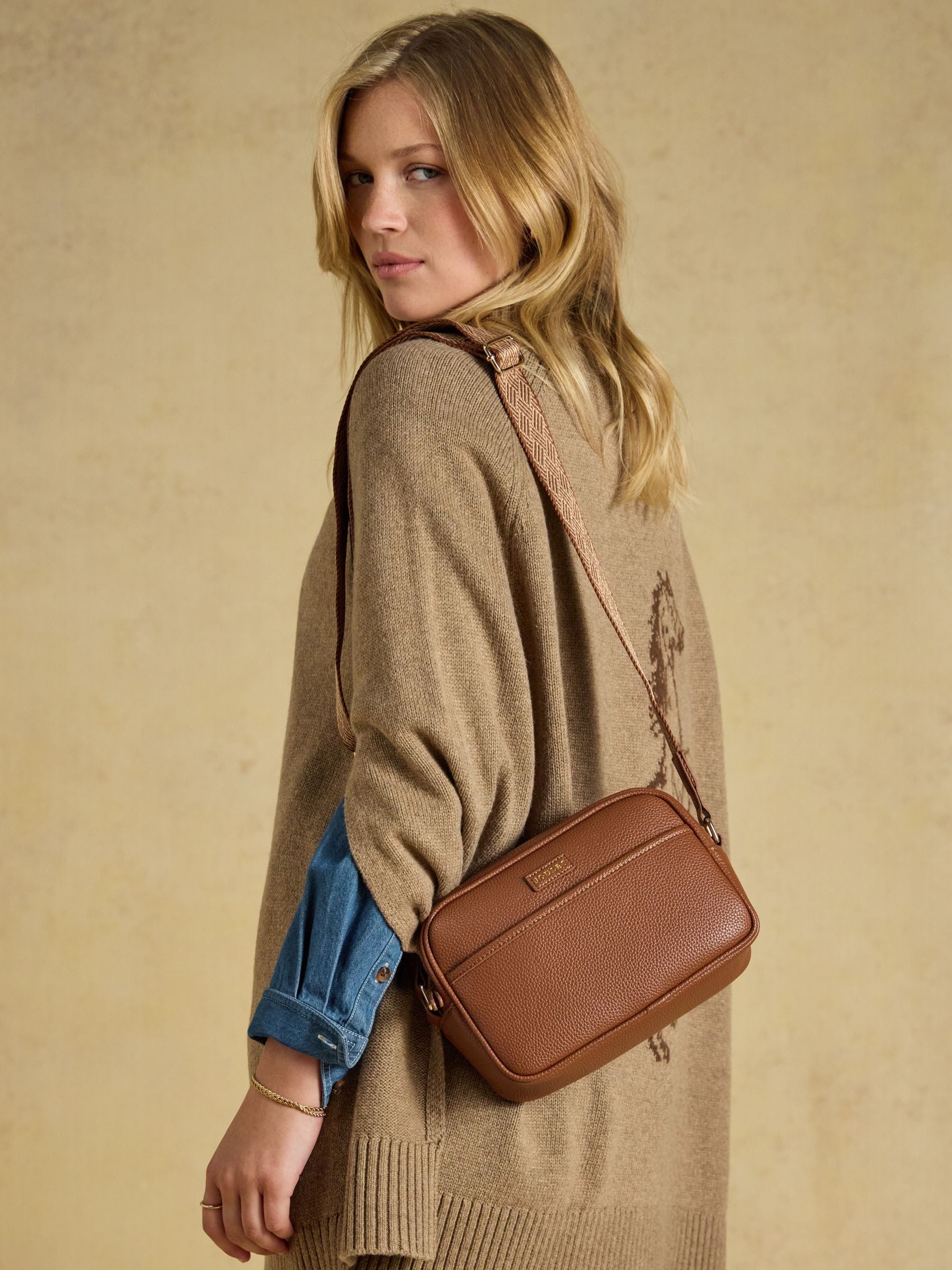 Trent Tan Brown Cross Body Bag with Adjustable Thick Strap