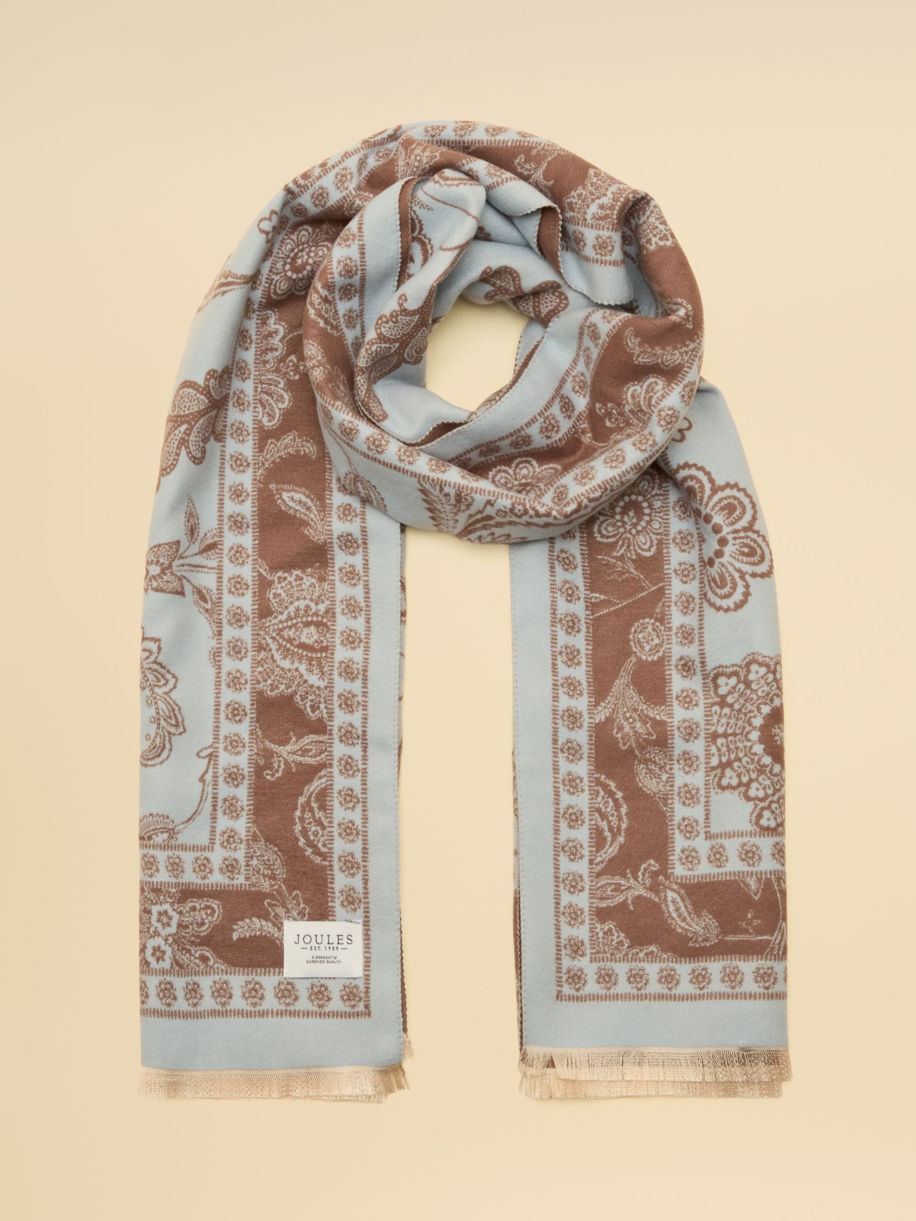 Jacquard Blue Brown Floral Scarf