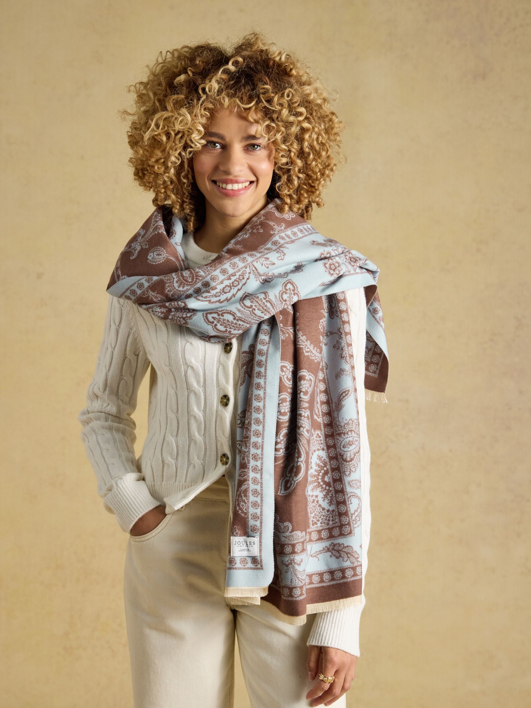 Jacquard Blue Brown Floral Scarf