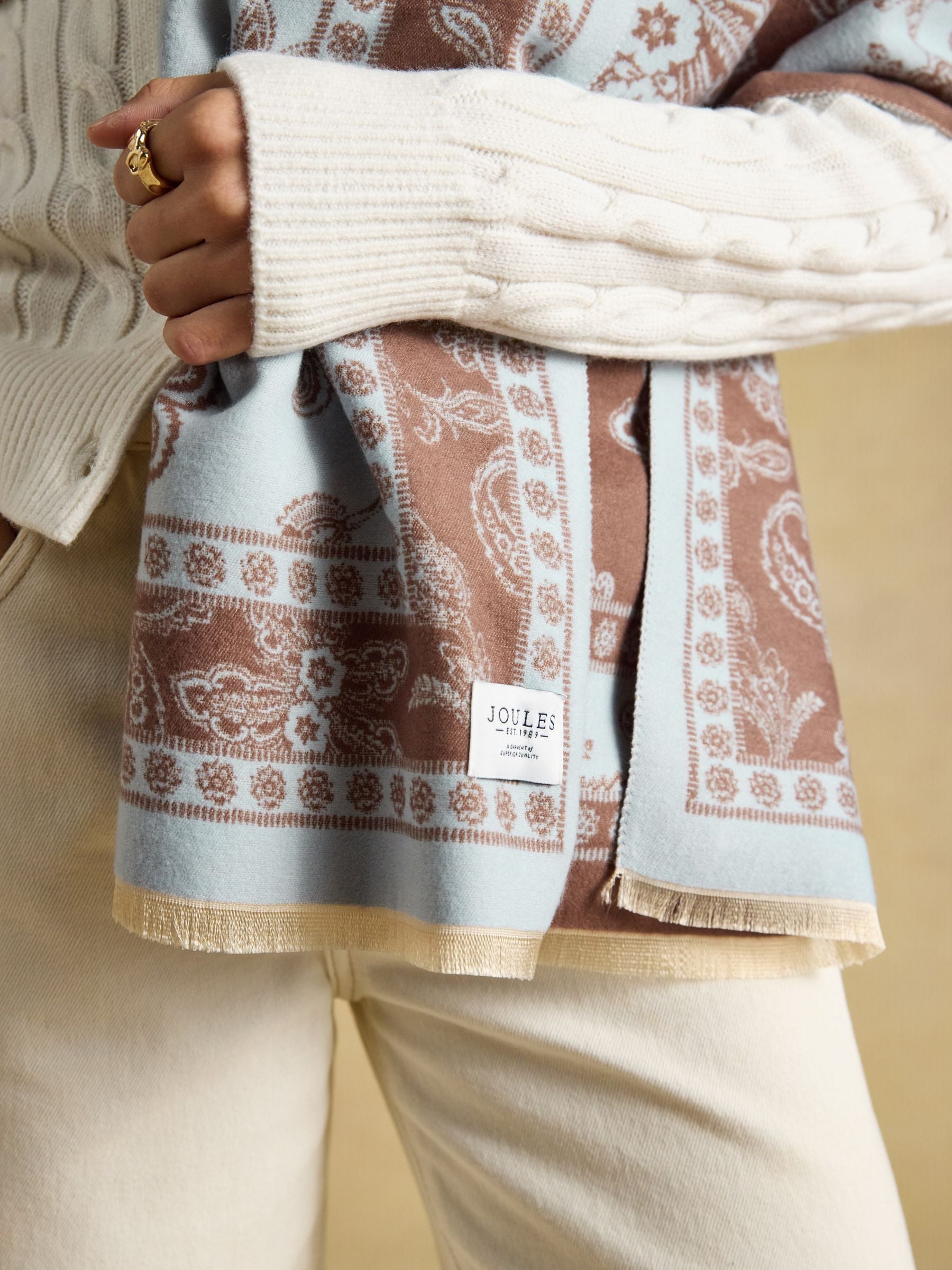 Jacquard Blue Brown Floral Scarf