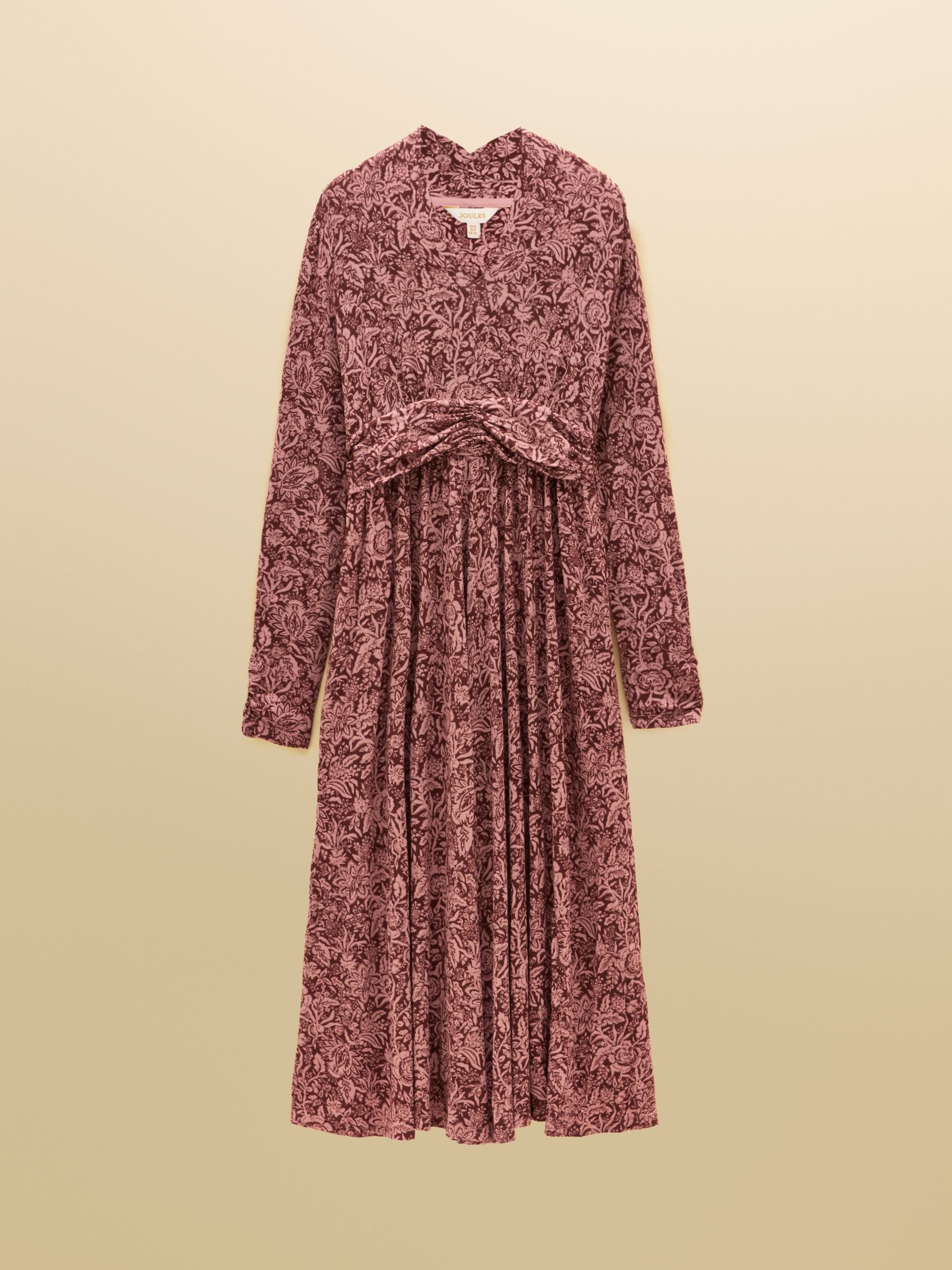 Mina Brown Jersey V Neck Ruched Waist Midi Dress