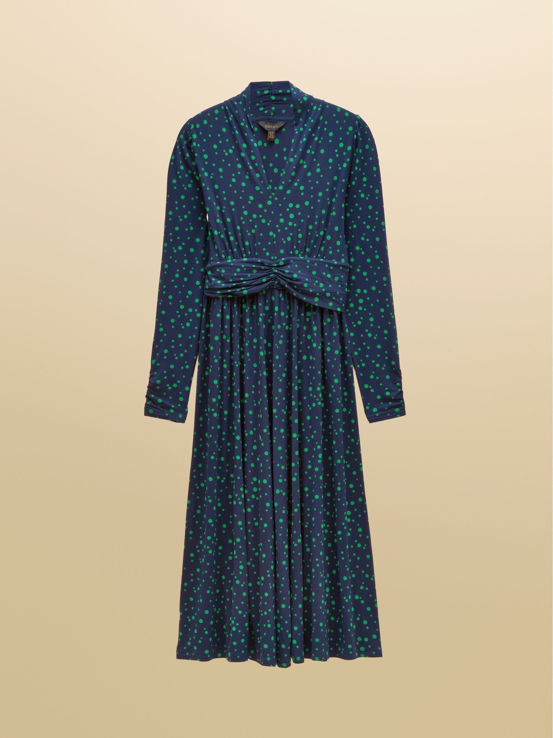 Mina Blue/Green Spot Jersey V Neck Ruched Waist Midi Dress