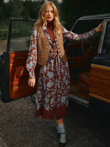 Piper Western Shirt Dress - Chocolate Placement Print