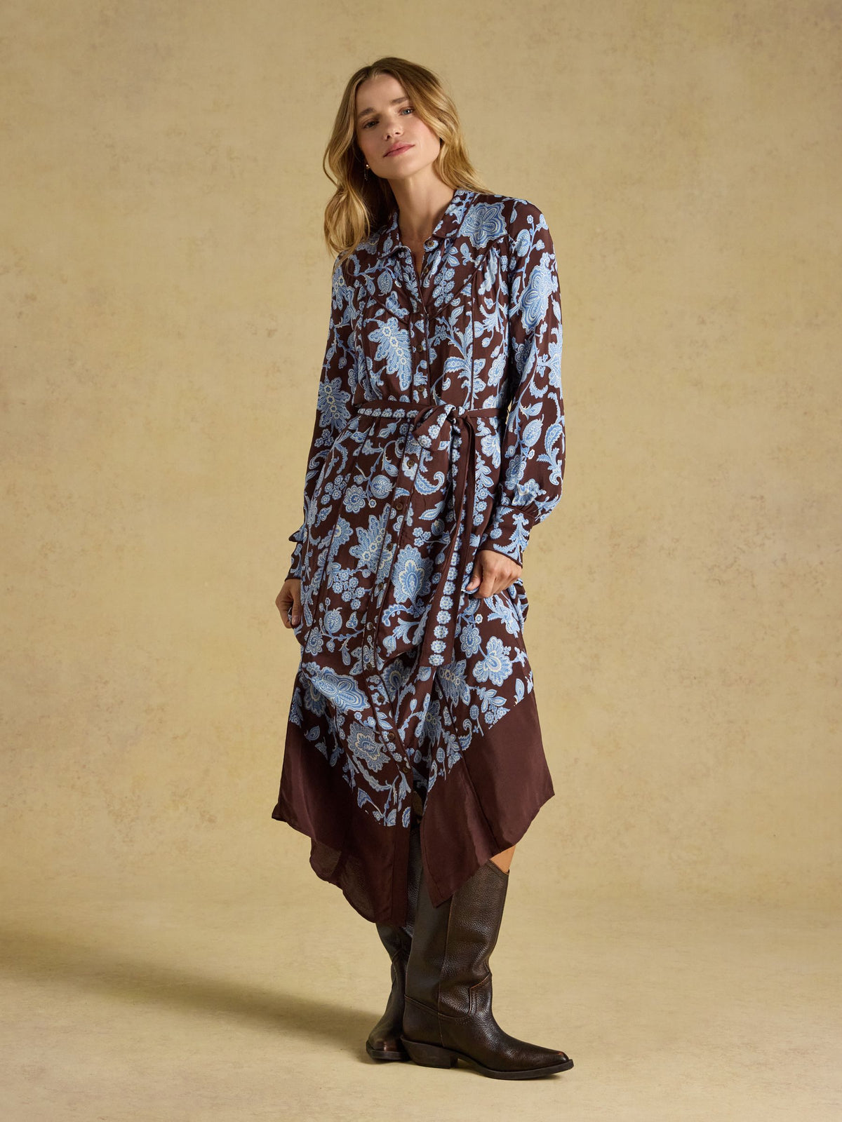 Piper Western Shirt Dress - Chocolate Placement Print