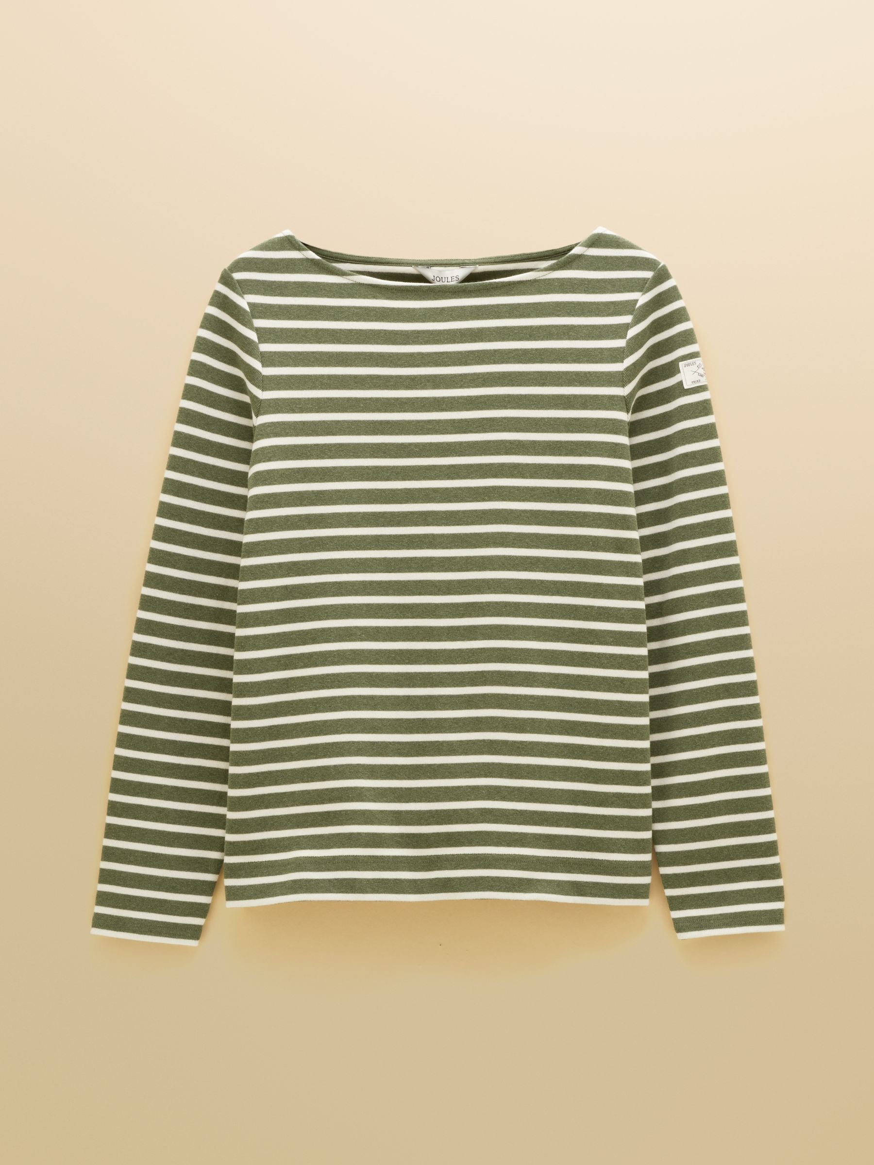 Harbour Khaki Marl & Cream Stripe Long Sleeve Striped Boat Neck Breton Top