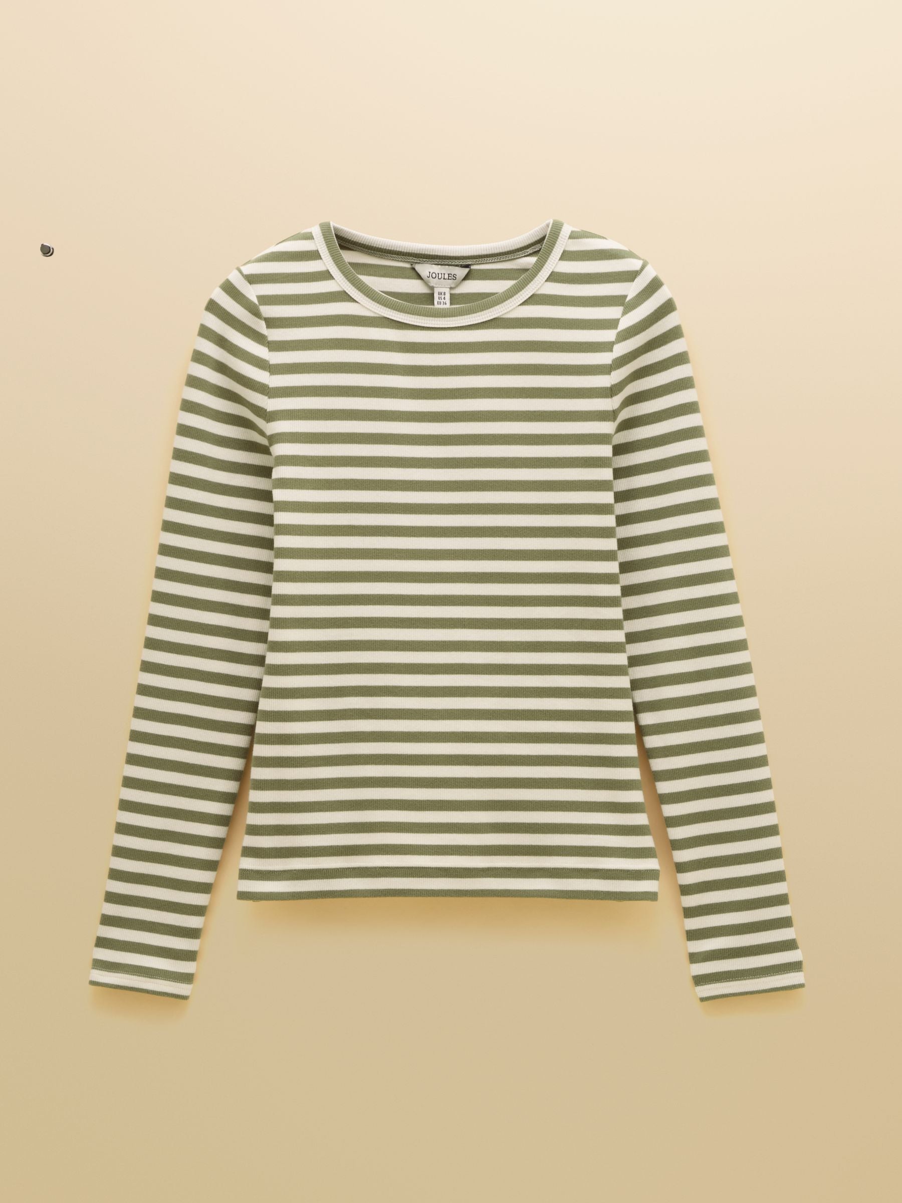Sophie Khaki Green Long Sleeve Ribbed Fitted T-Shirt