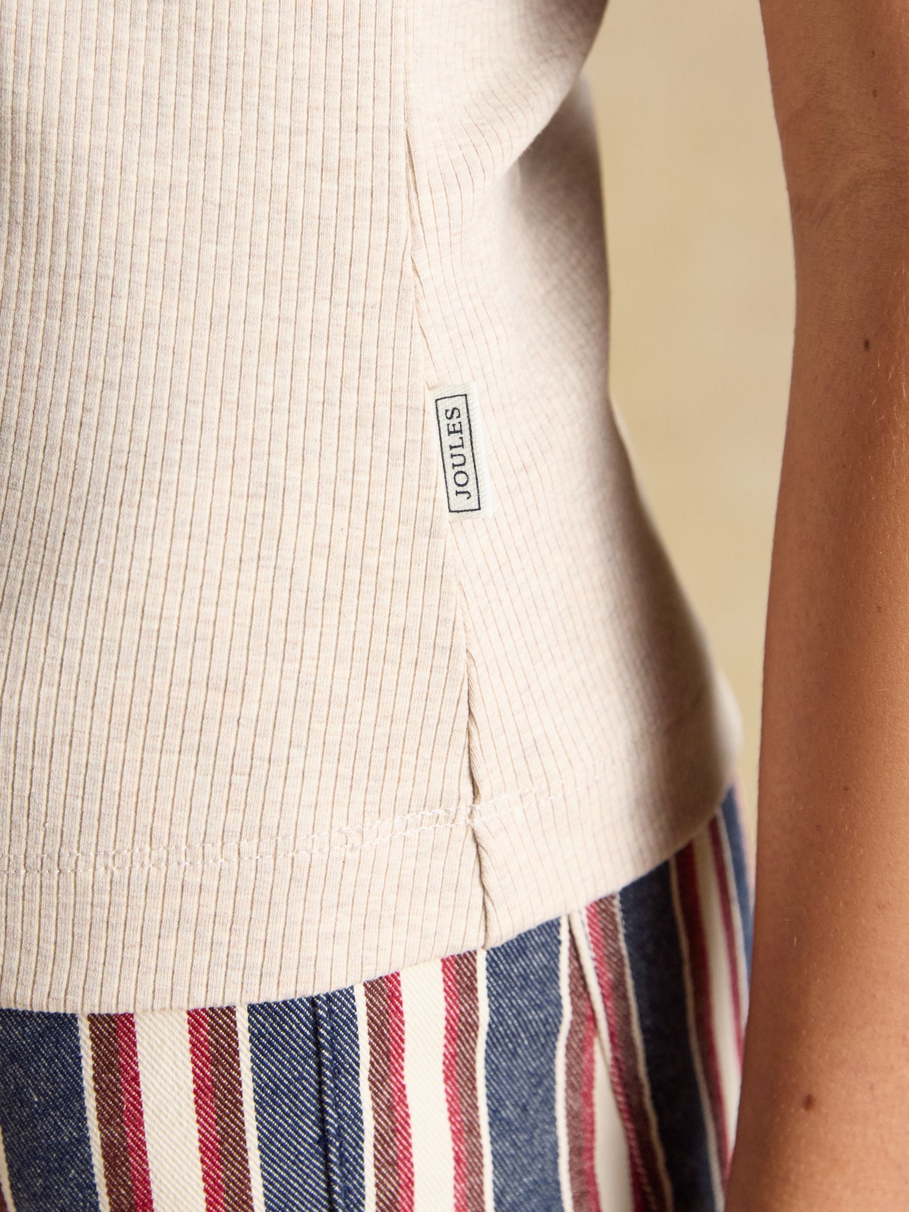 Oat Marl Ribbed Cotton Rich Sleeveless Roll Neck