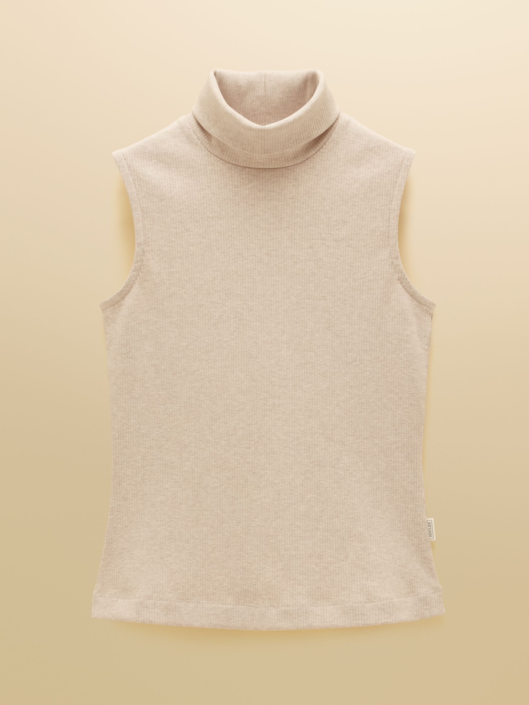 Oat Marl Ribbed Cotton Rich Sleeveless Roll Neck