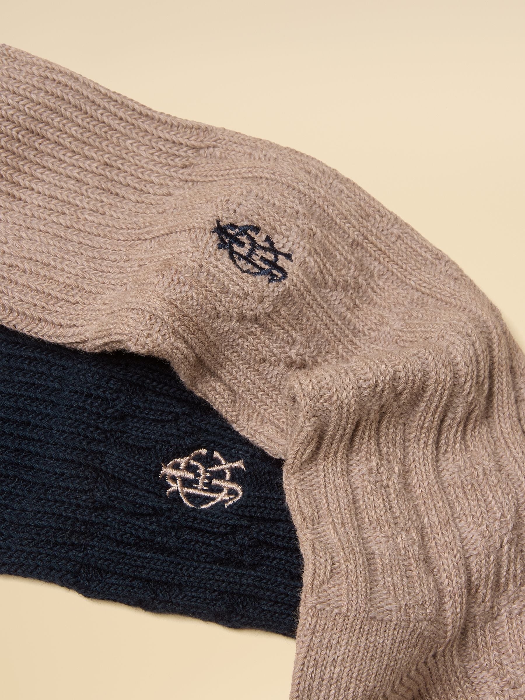 Men's Cable Knit Navy & Tan Socks 2 Pack