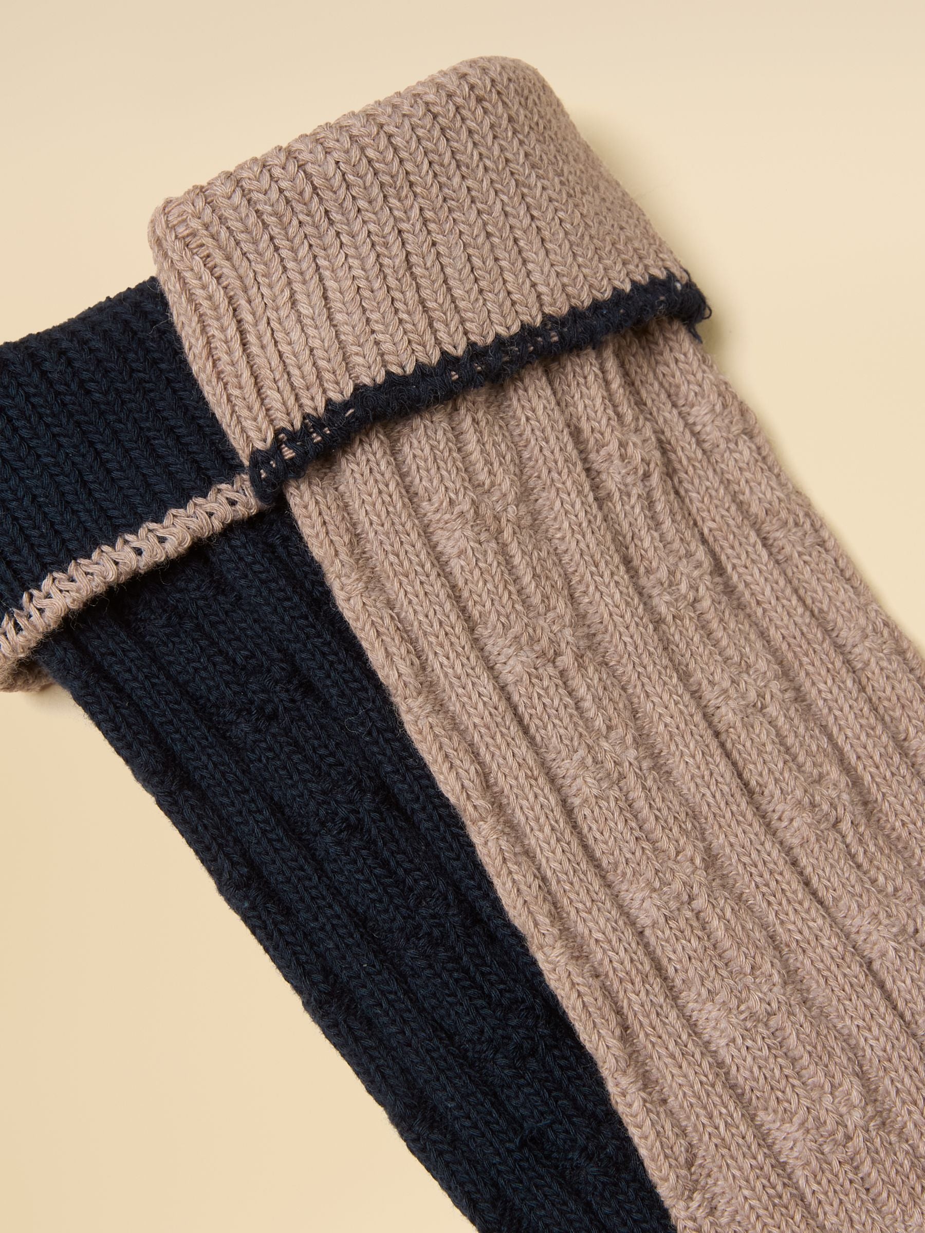 Men's Cable Knit Navy & Tan Socks 2 Pack