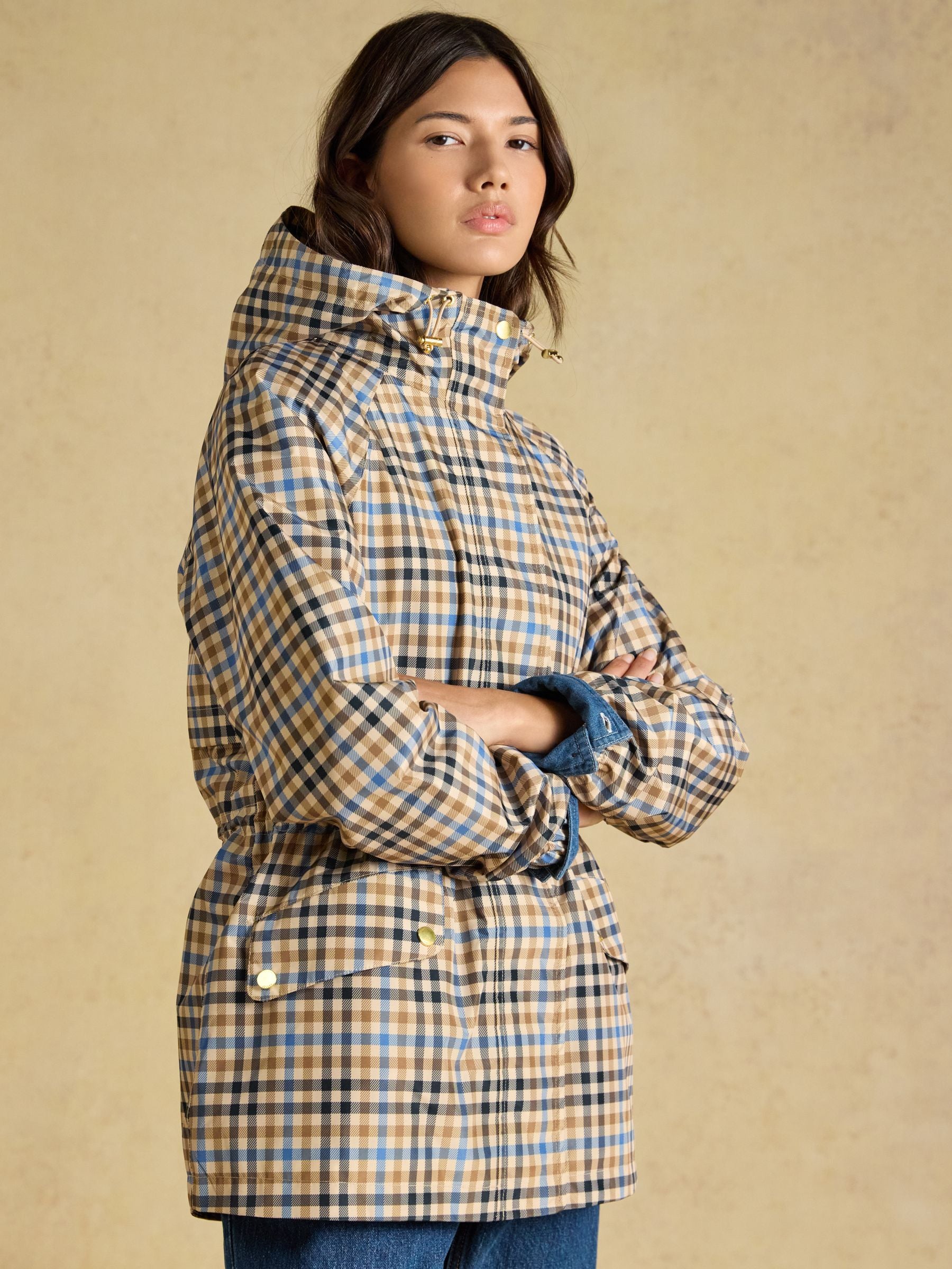 Everdry Brown Check Waterproof Packable Raincoat With Hood