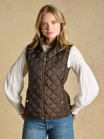 Braemar Luxe Chocolate Brown Showerproof Diamond Quilted Gilet