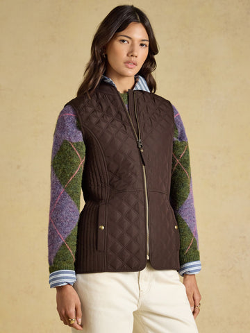 Minx Chocolate Brown Showerproof Diamond Quilted Gilet