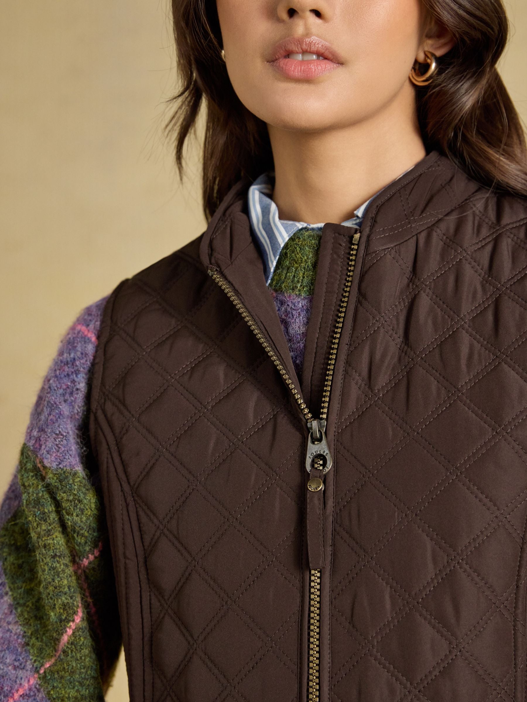 Minx Chocolate Brown Showerproof Diamond Quilted Gilet
