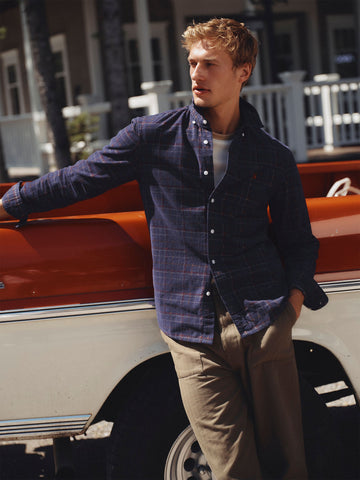 Cord Check Classic Fit Shirt - Navy