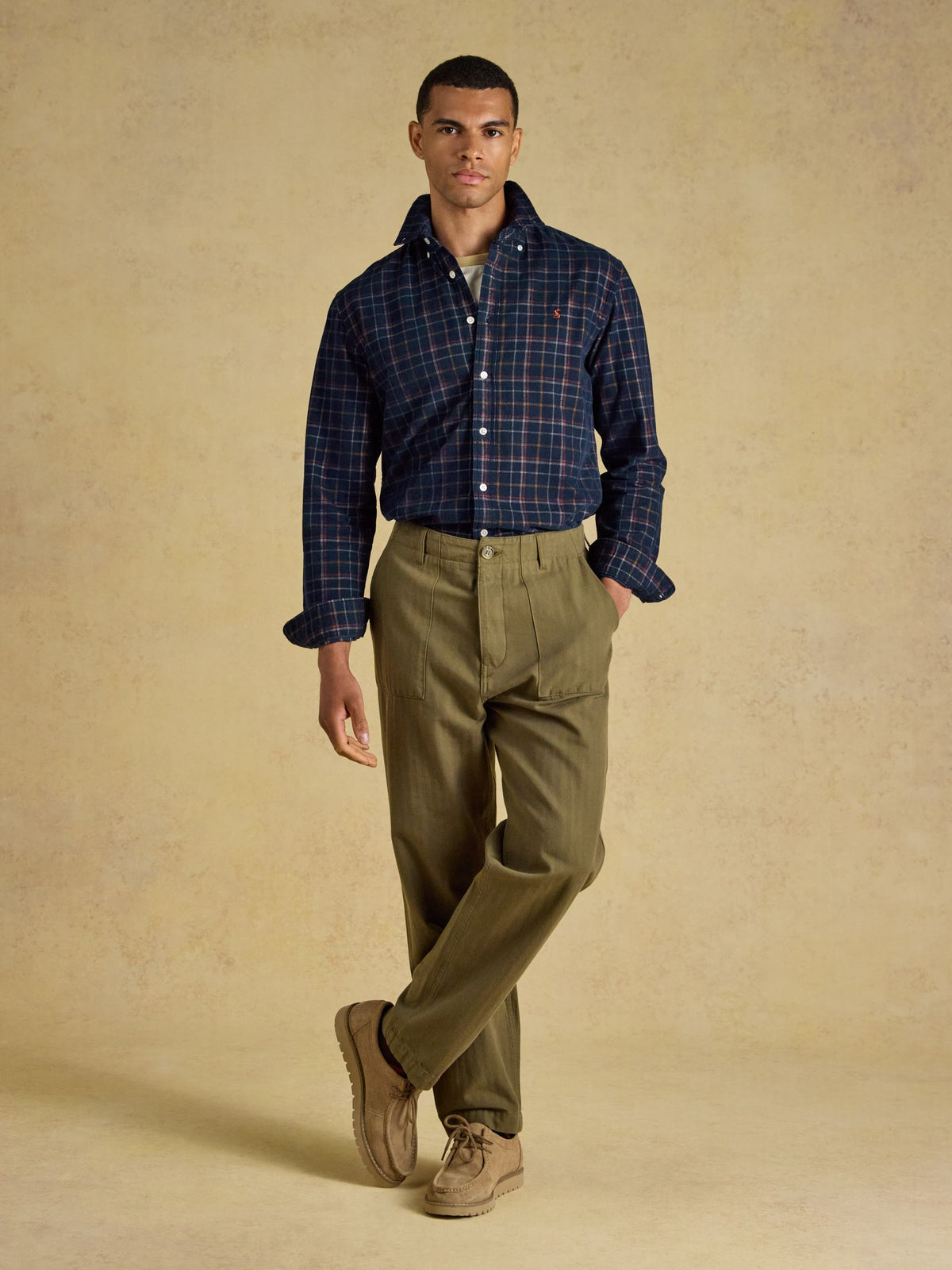 Cord Check Classic Fit Shirt - Navy
