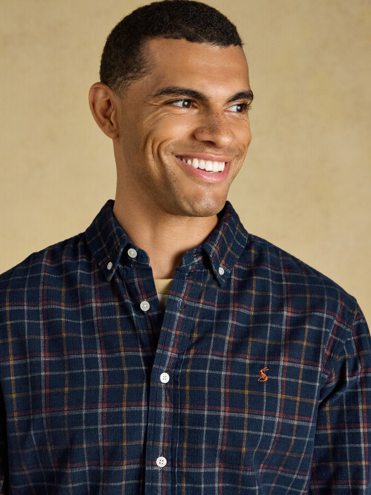 Cord Check Classic Fit Shirt - Navy