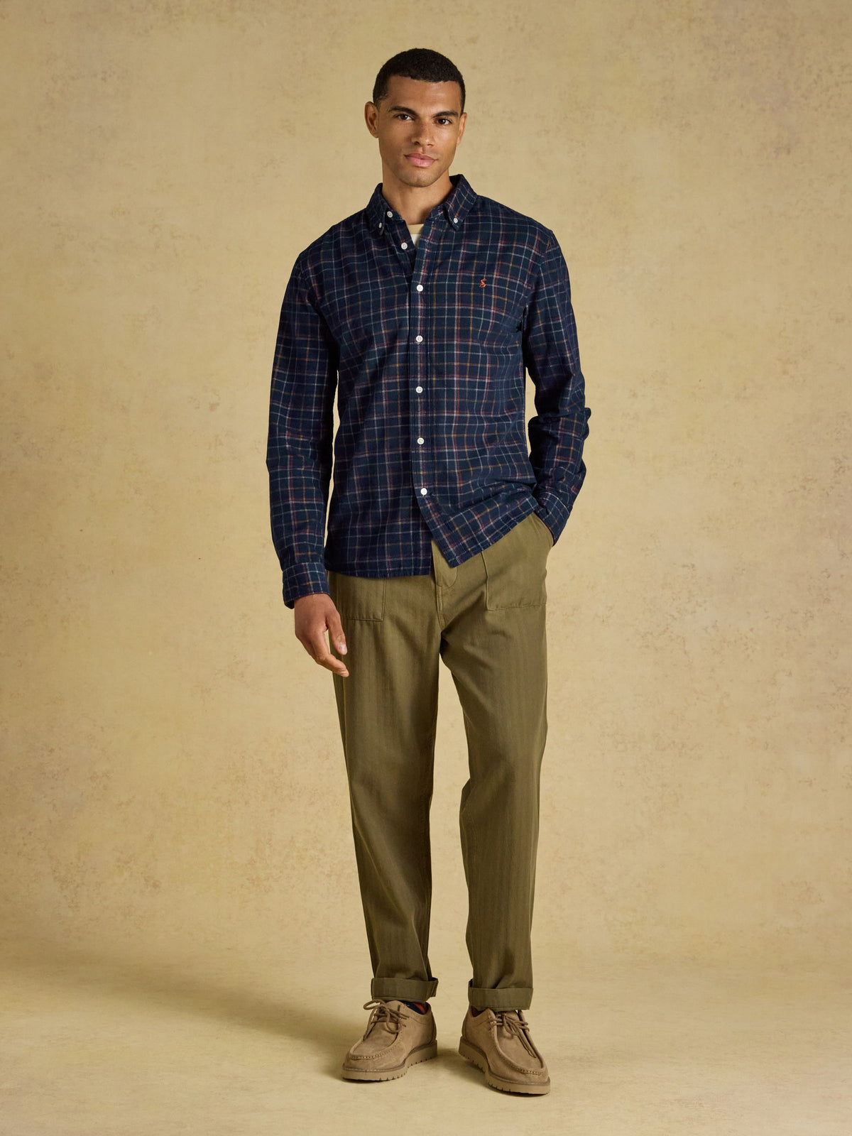 Cord Check Classic Fit Shirt - Navy