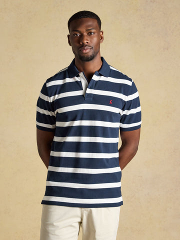 Woody Navy Striped Cotton Pique Polo Shirt