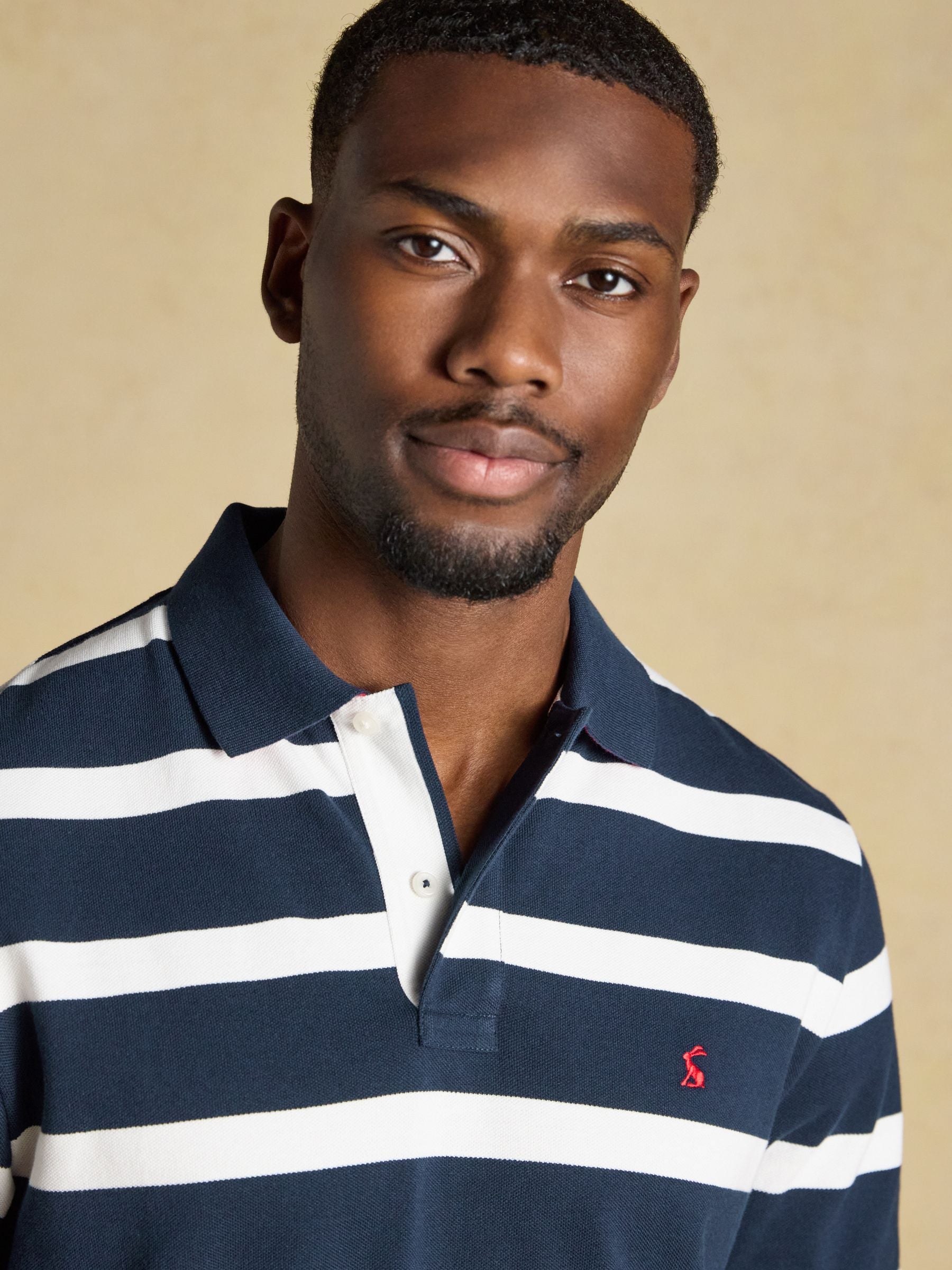 Woody Navy Striped Cotton Pique Polo Shirt