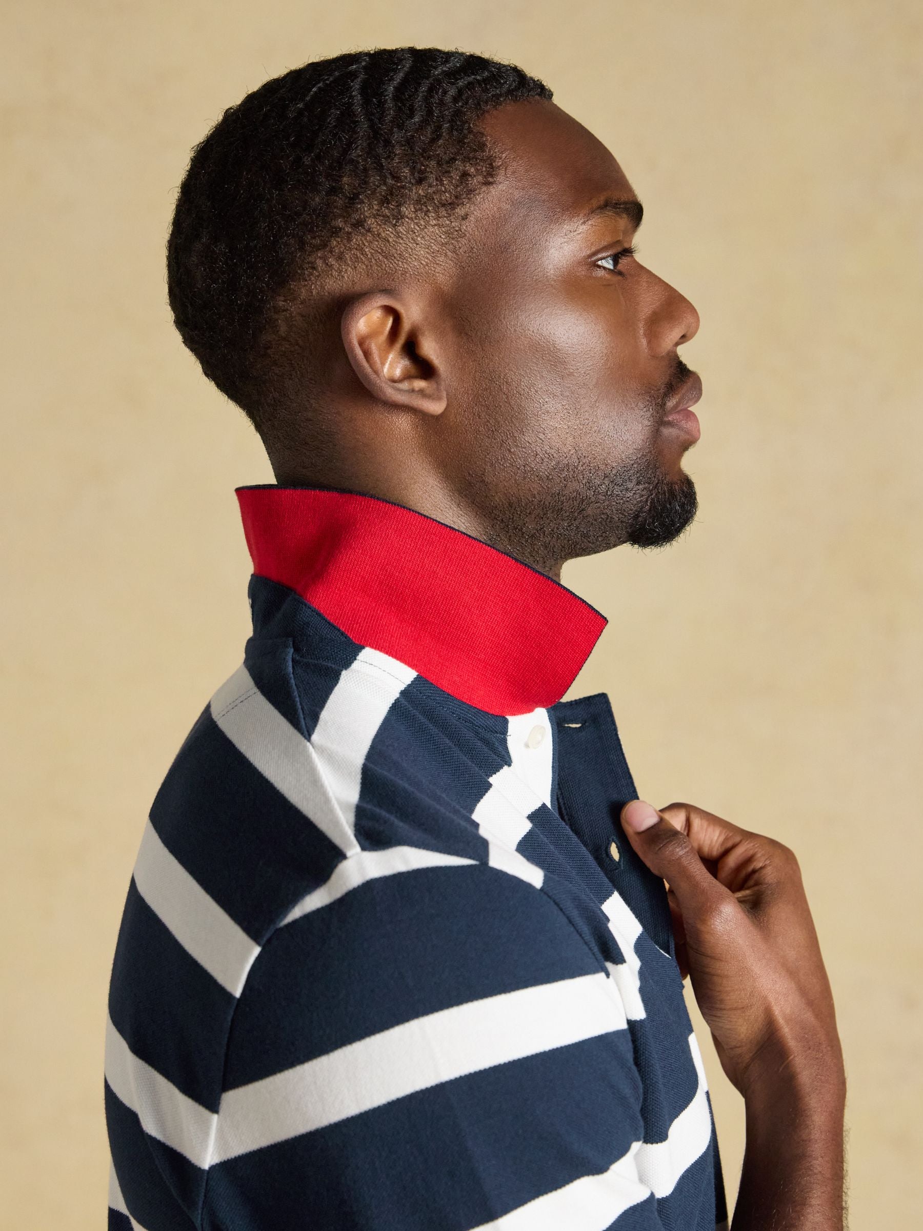 Woody Navy Striped Cotton Pique Polo Shirt