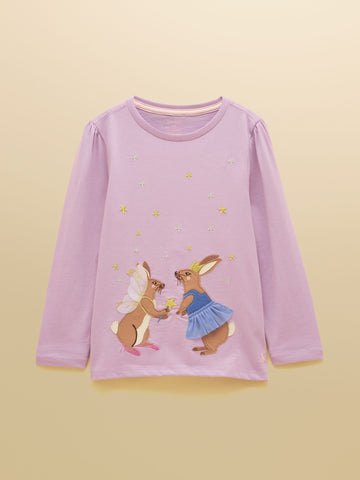 Girls' Ava Lilac Purple Applique Long Sleeve Top
