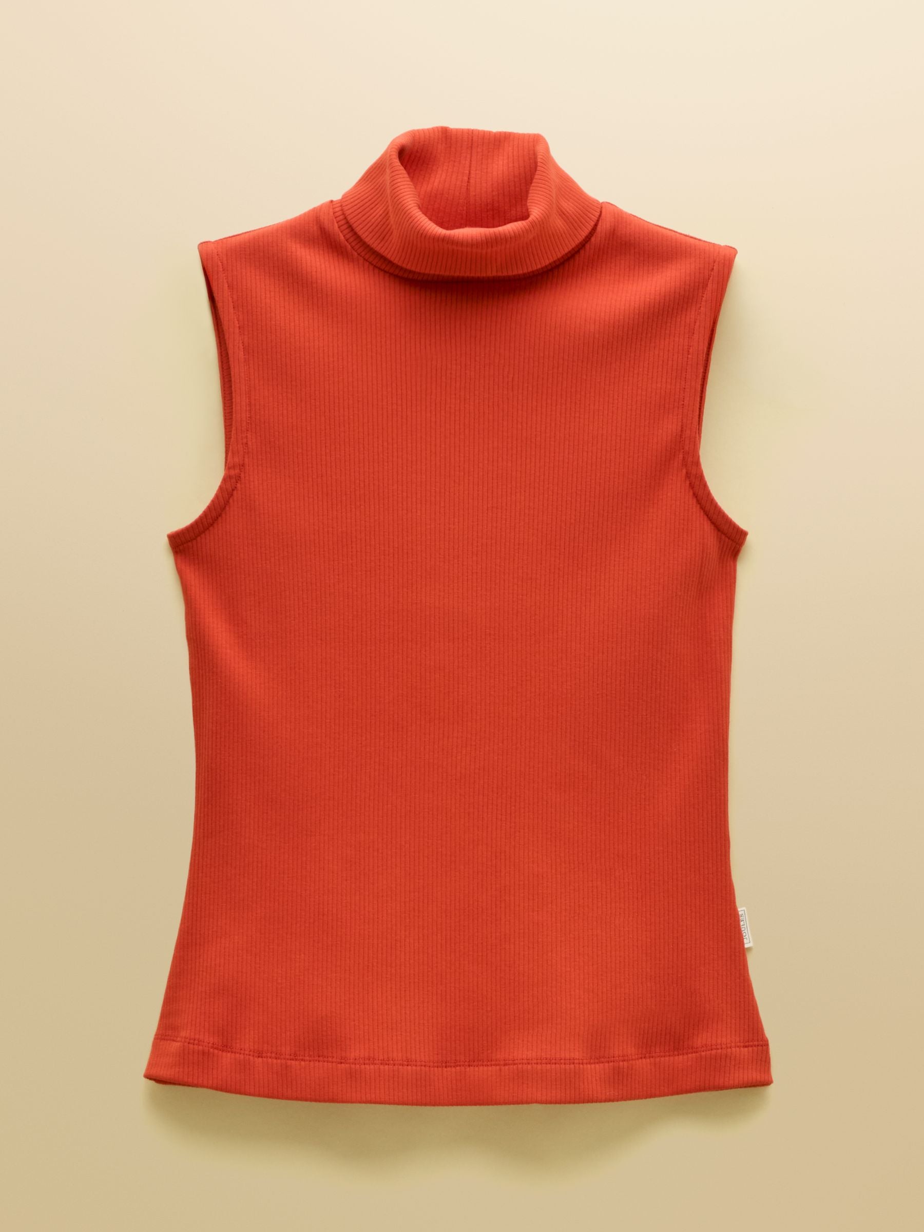 Burnt Orange Ribbed Cotton Rich Sleeveless Roll Neck