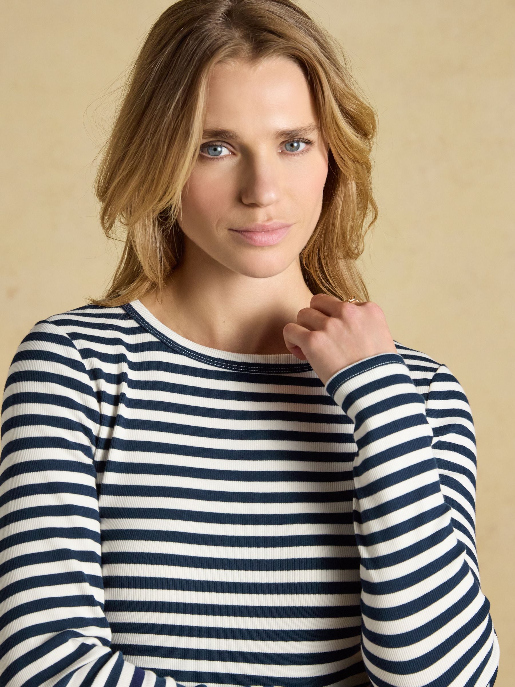 Sophie Navy Striped Long Sleeve Ribbed Fitted T-Shirt