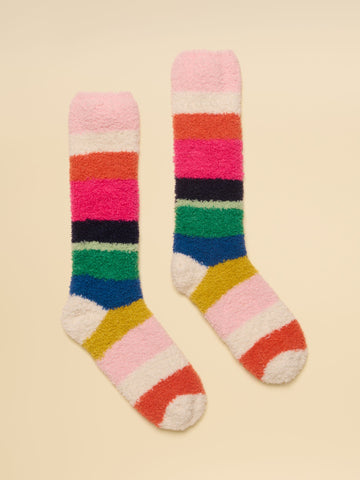 Women's Fluffy Cream Multi Stripe Socks (Size 4–8)