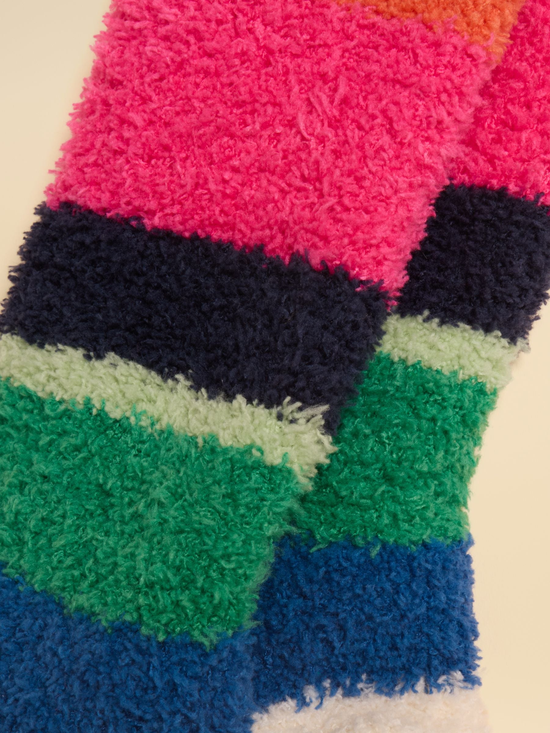 Women's Fluffy Cream Multi Stripe Socks (Size 4–8)