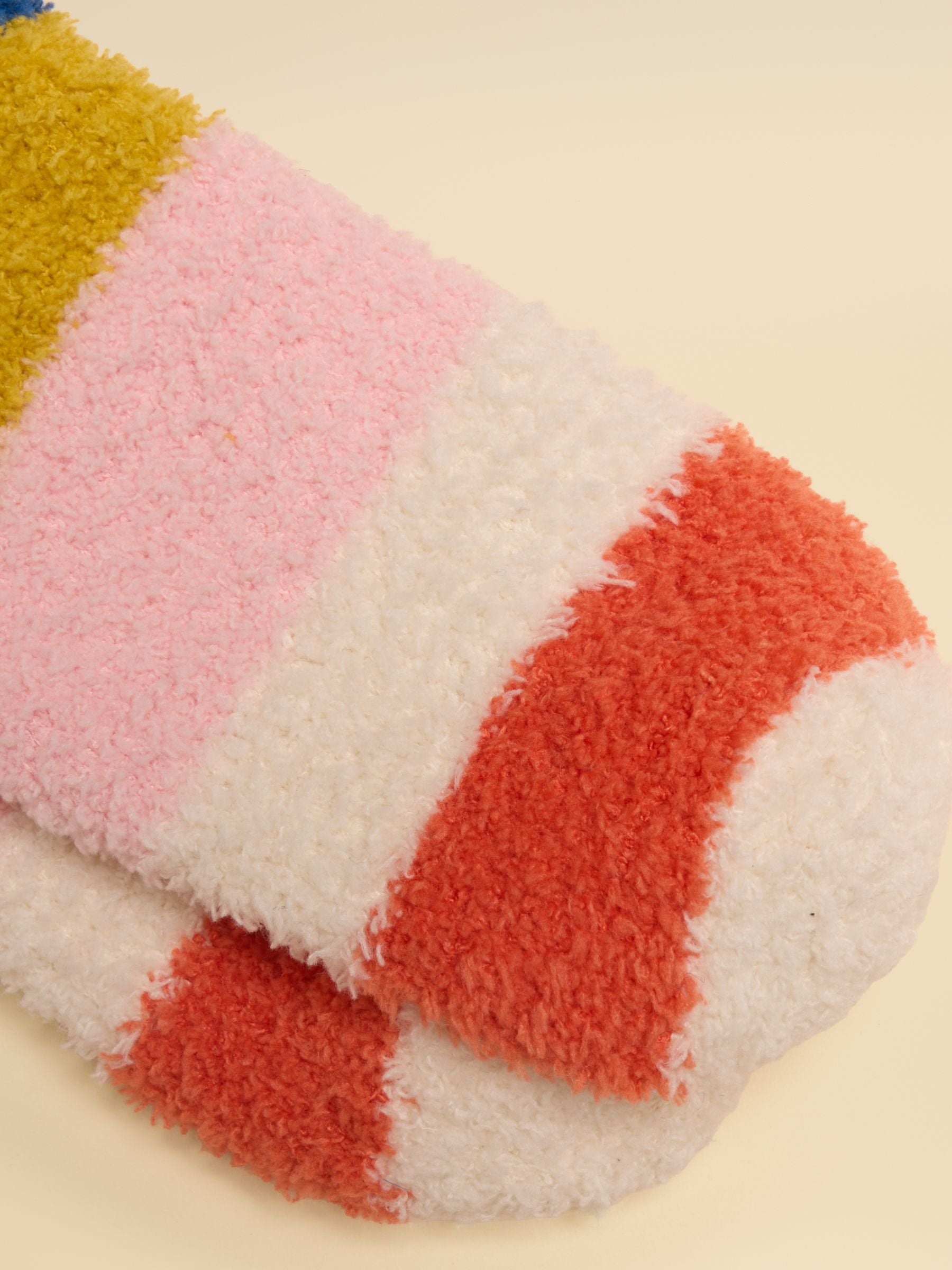 Women's Fluffy Cream Multi Stripe Socks (Size 4–8)