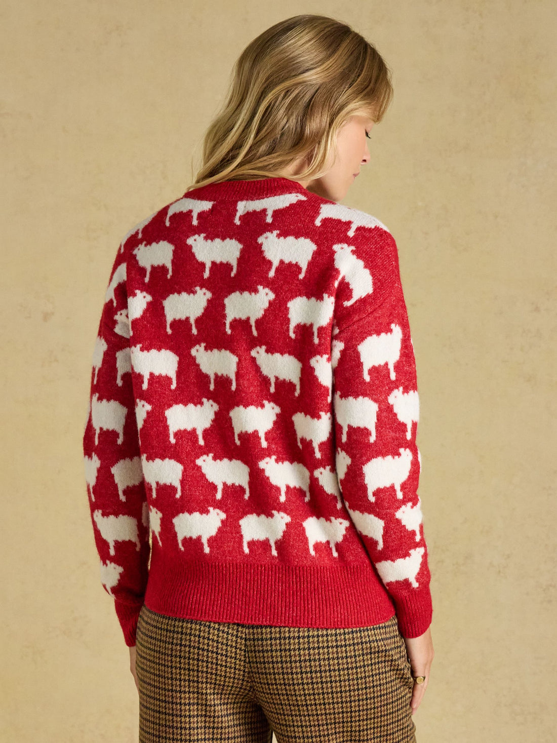 Fleece Navidad Knit Sheep Icon Crew Neck Knitted Jumper - Wine