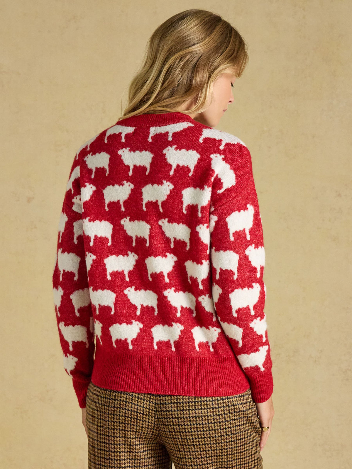 Fleece Navidad Knit Sheep Icon Crew Neck Knitted Jumper - Wine