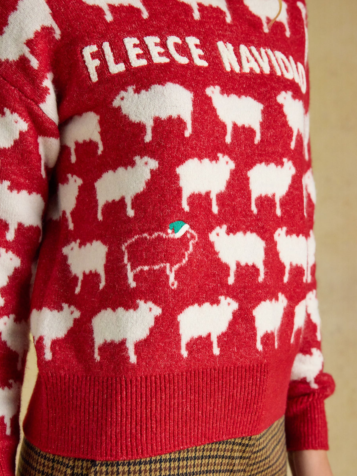 Fleece Navidad Knit Sheep Icon Crew Neck Knitted Jumper - Wine