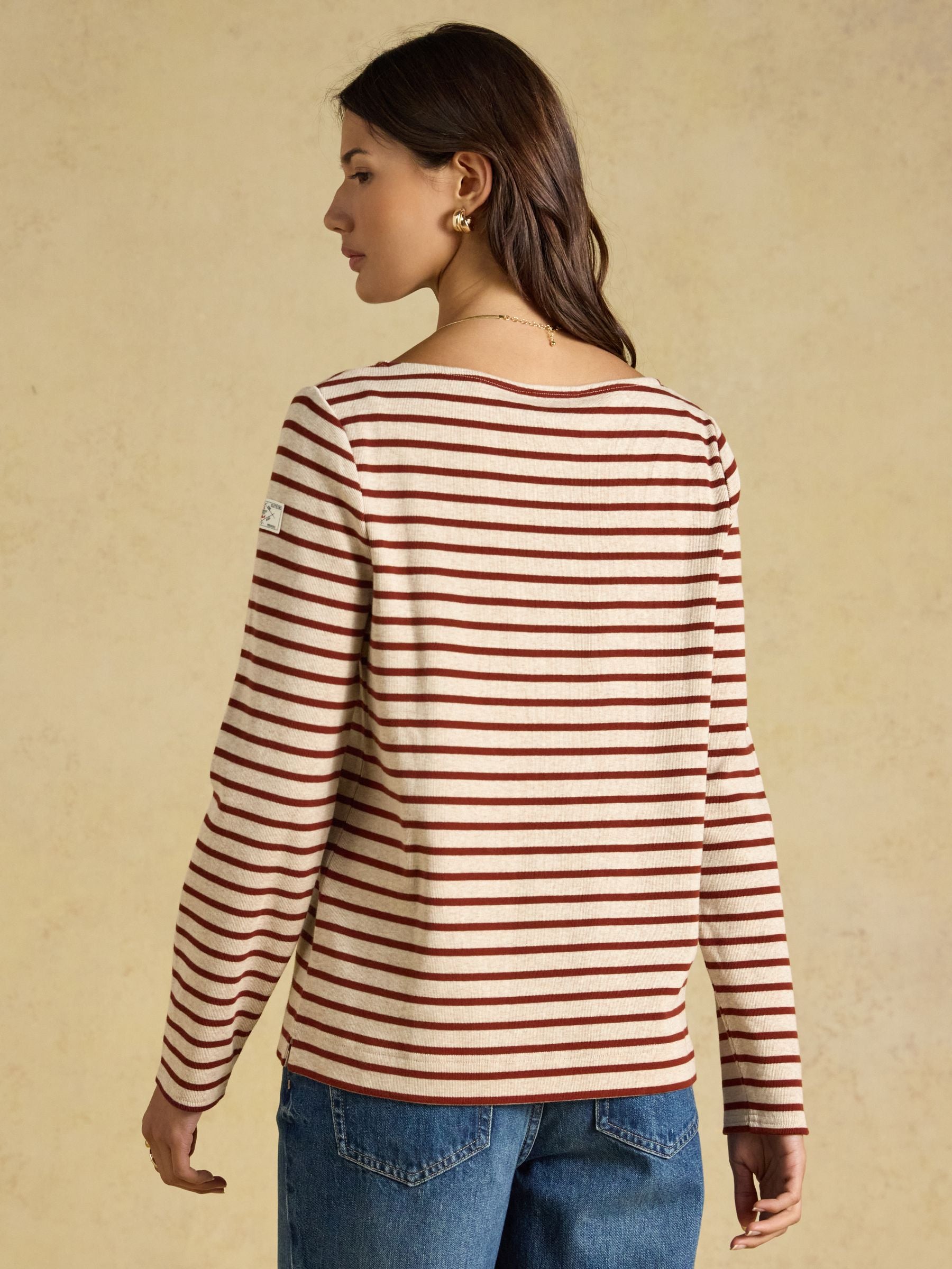 Harbour Oat Marl & Russet Long Sleeve Striped Boat Neck Breton Top