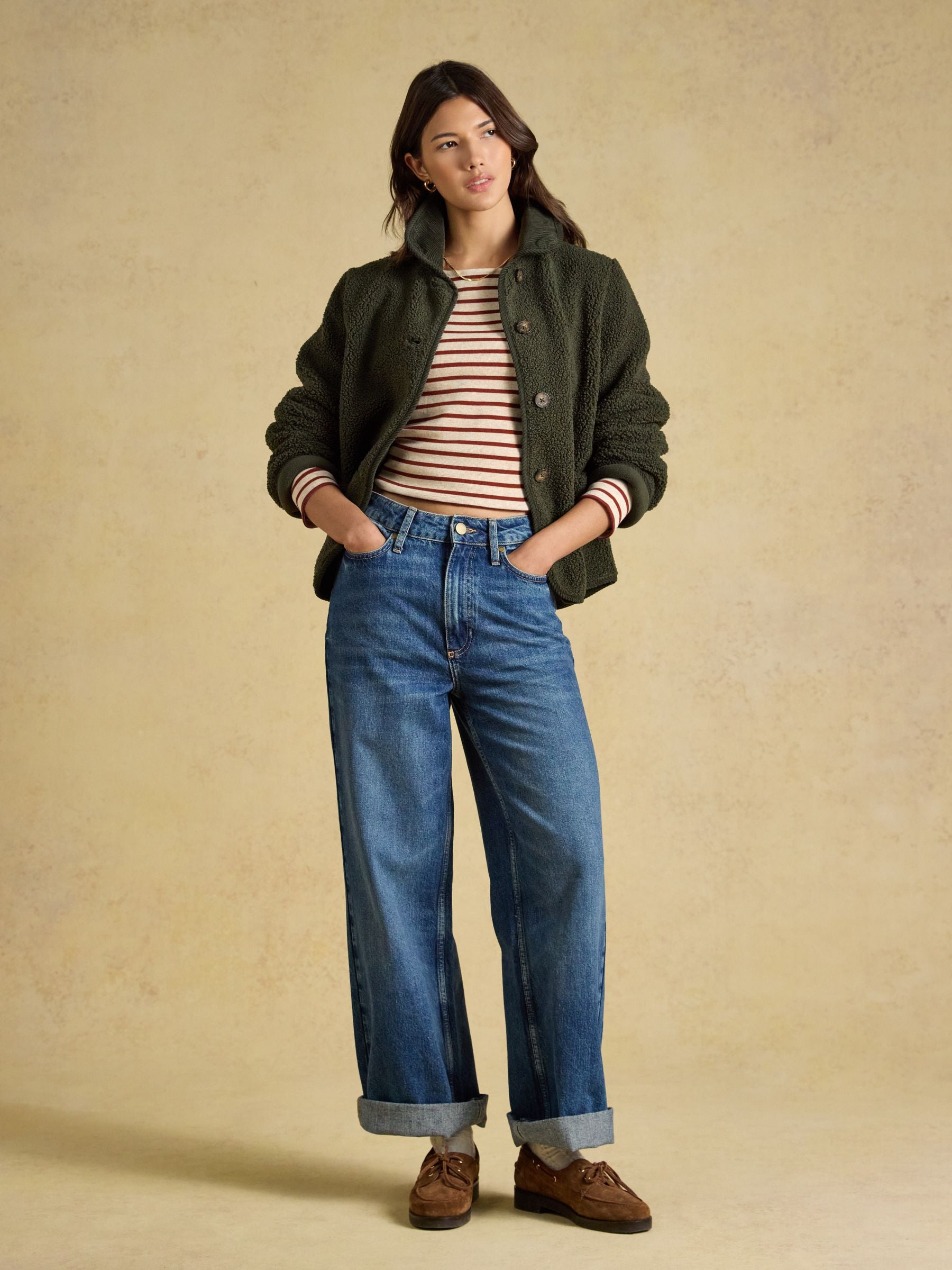 Harbour Oat Marl & Russet Long Sleeve Striped Boat Neck Breton Top
