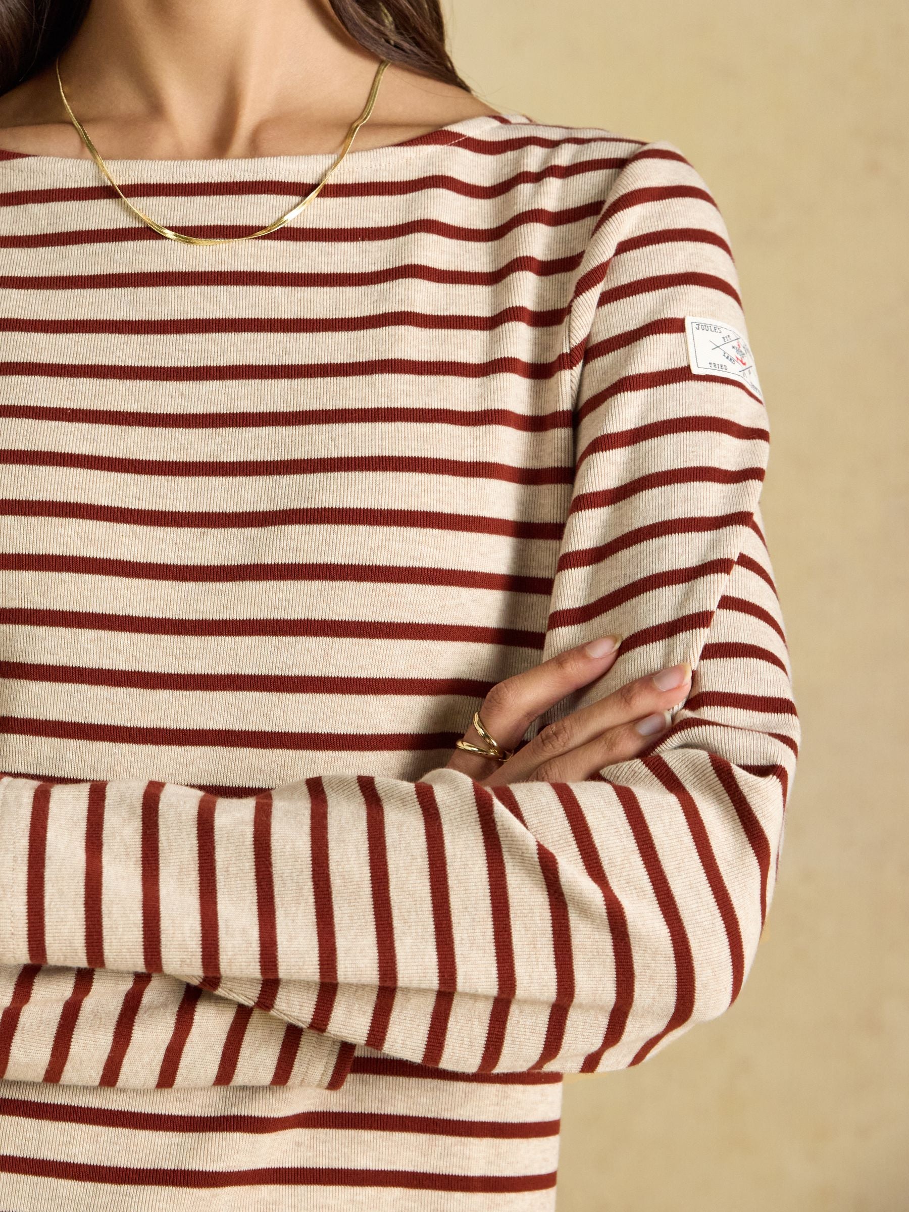 Harbour Oat Marl & Russet Long Sleeve Striped Boat Neck Breton Top