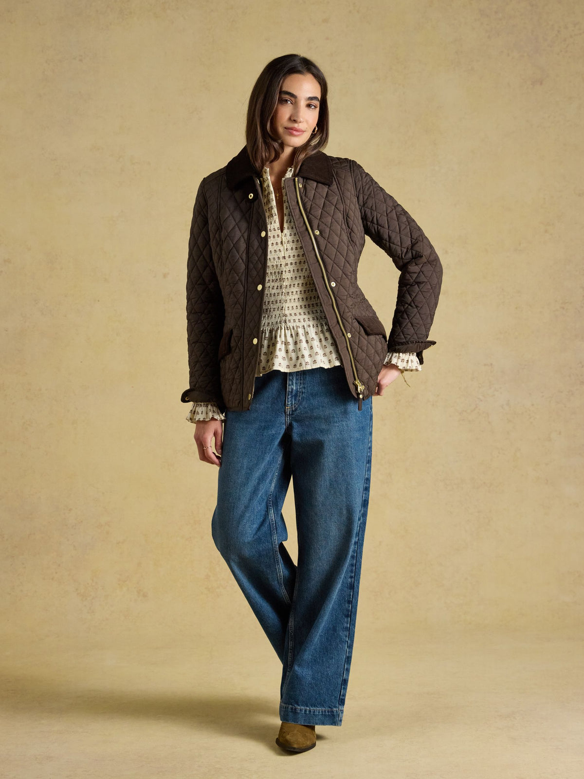 Showerproof Diamond Quilted Jacket - Chocolate
