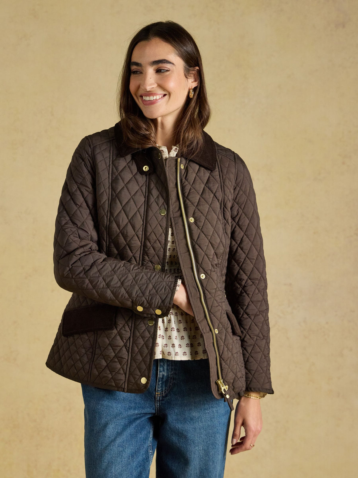 Showerproof Diamond Quilted Jacket - Chocolate