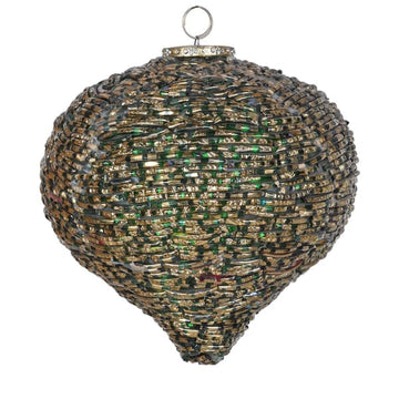 Large Green with Gold Beaded Onion Bauble