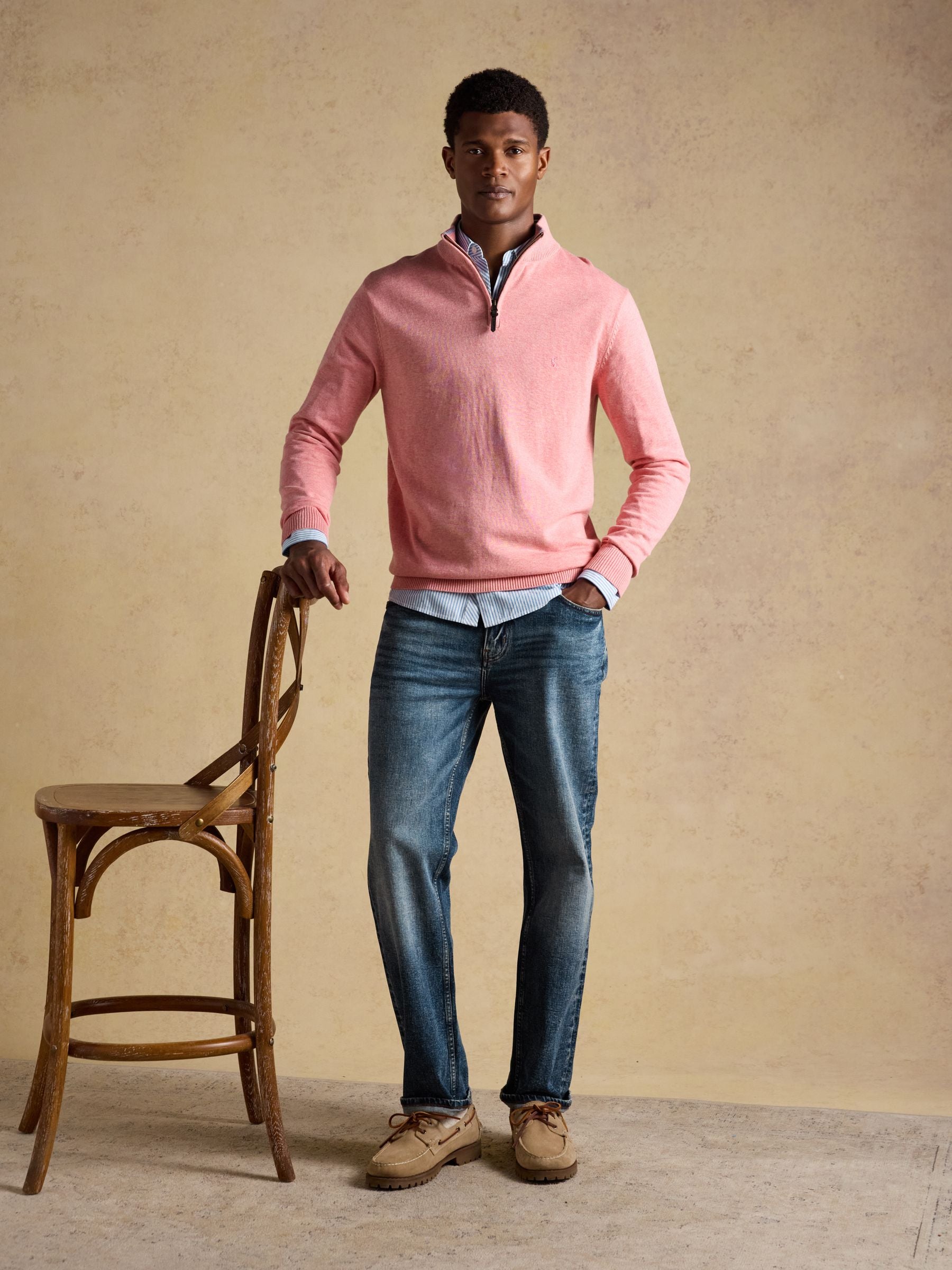 Hillside Pink Quarter Zip Knitted Jumper