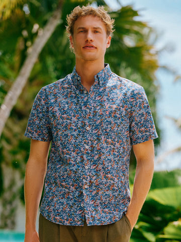 Navy Floral Short Sleeve Classic Fit Shirt
