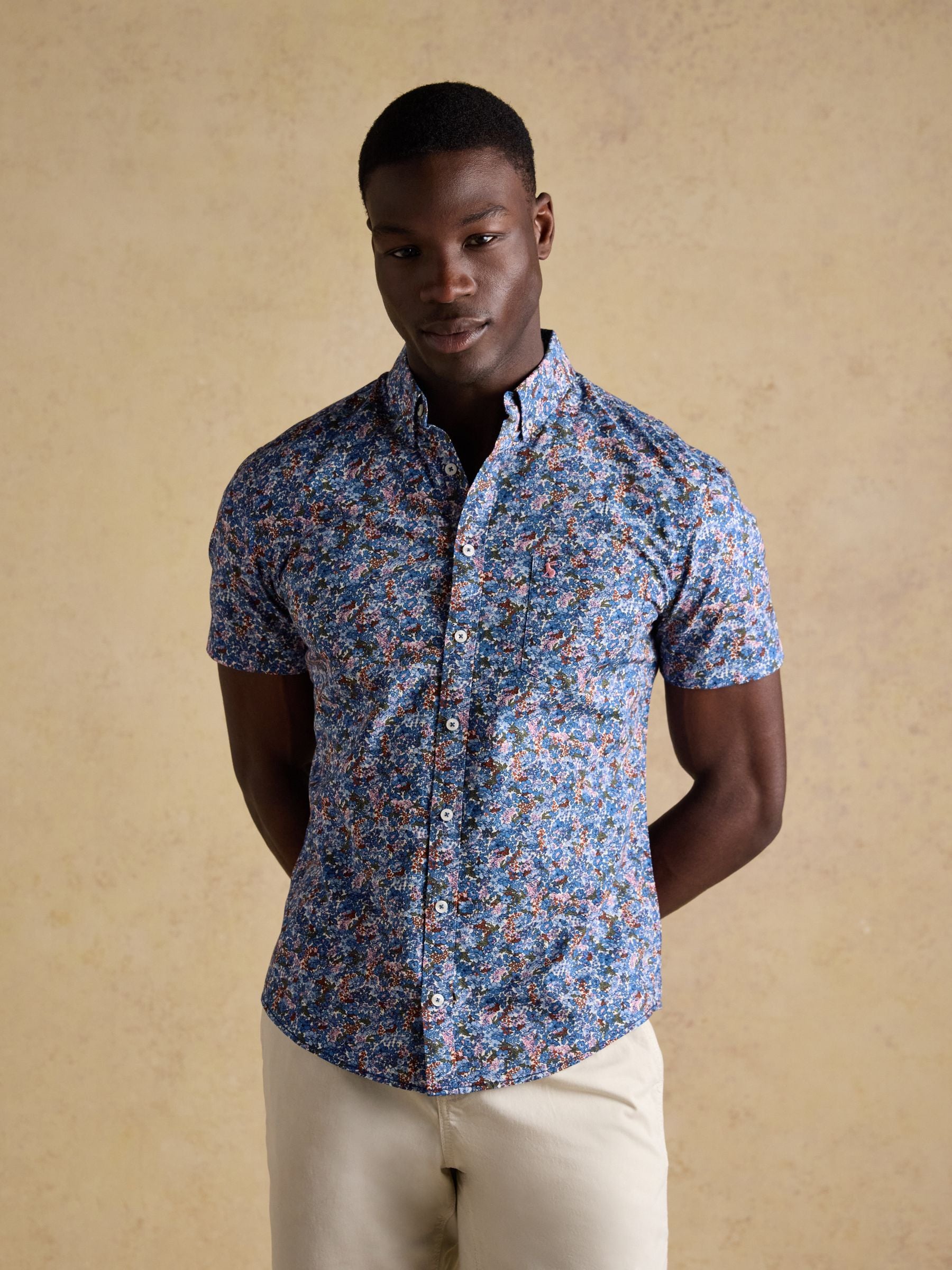 Navy Floral Short Sleeve Classic Fit Shirt