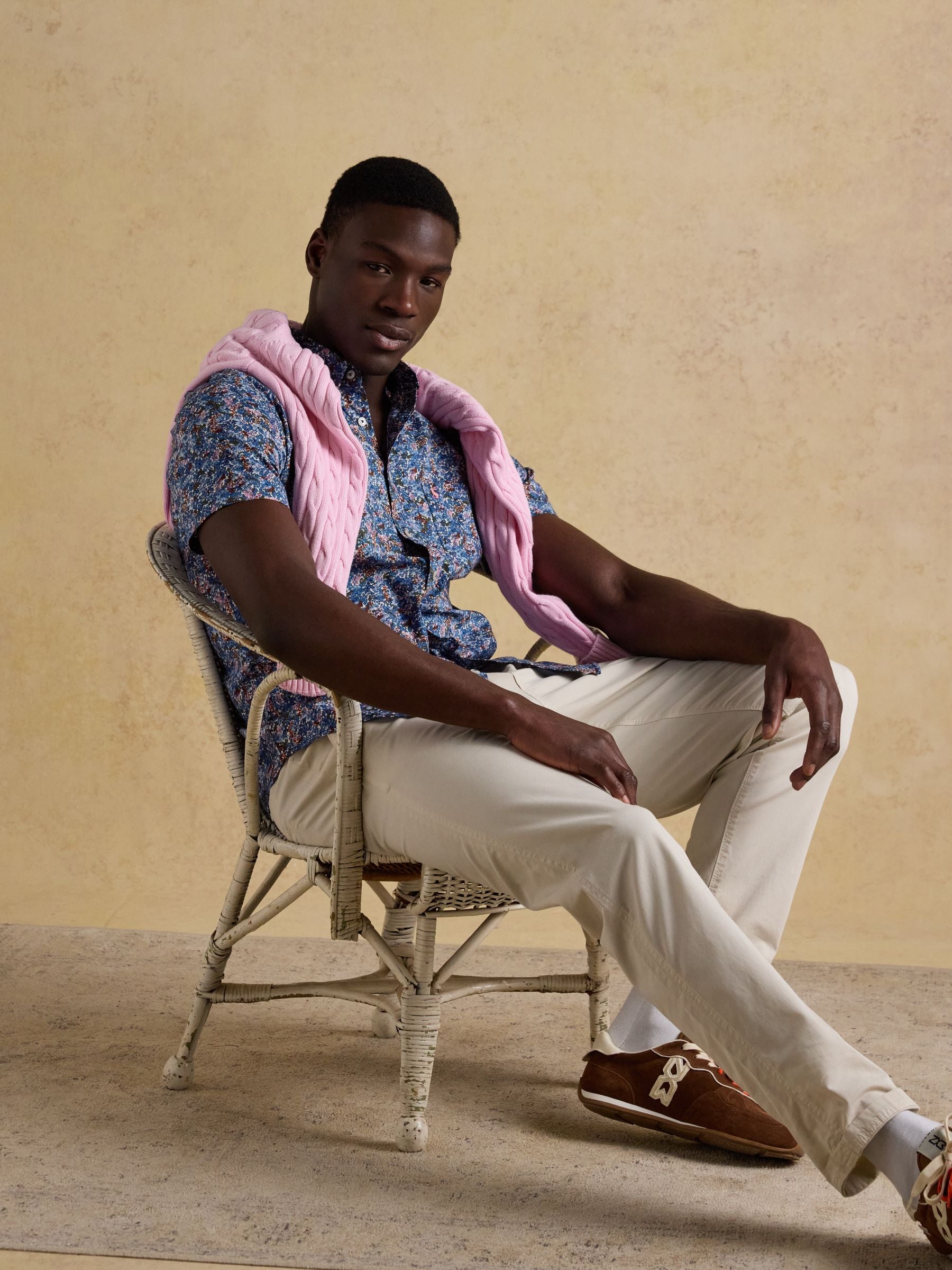 Navy Floral Short Sleeve Classic Fit Shirt
